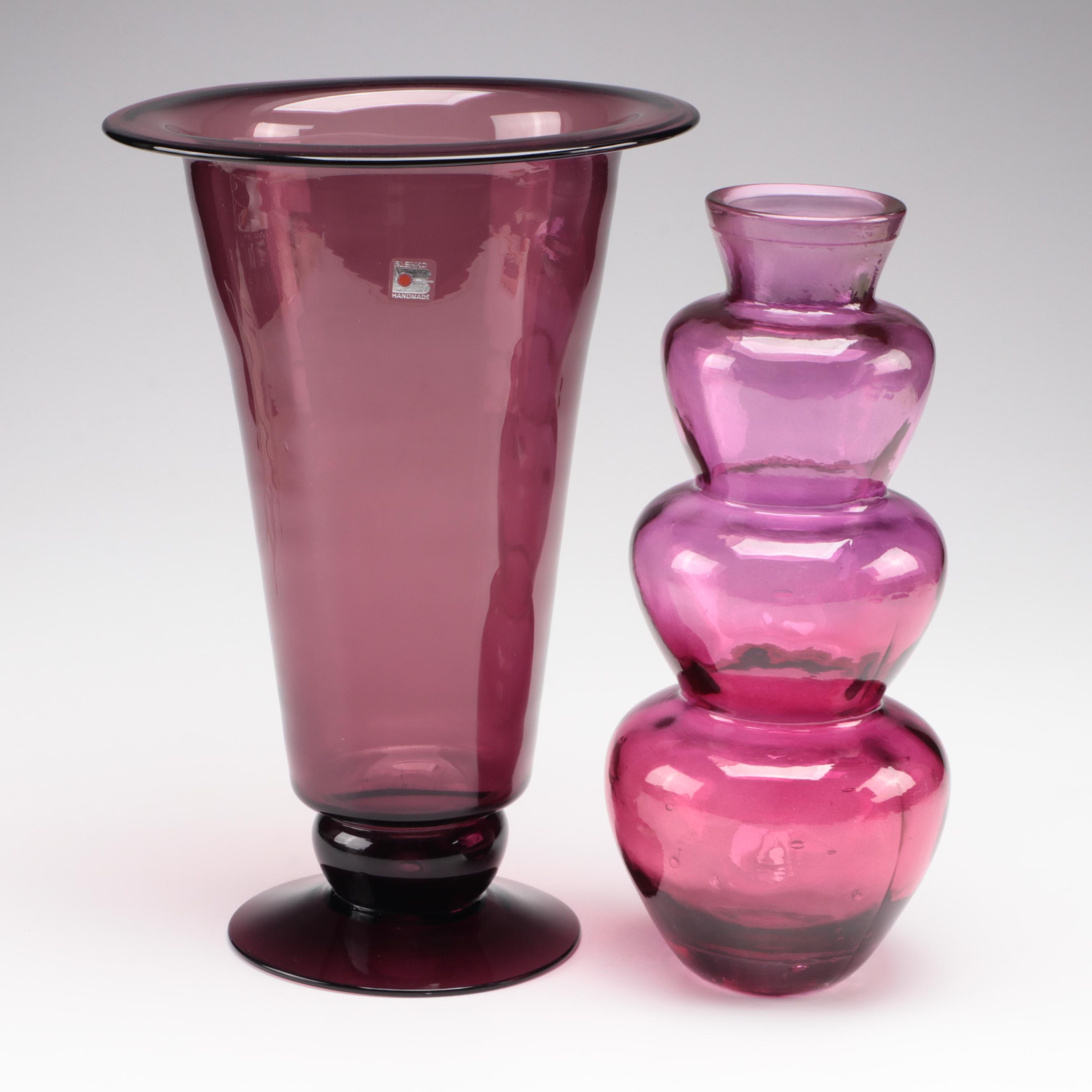 Blenko Handmade Glass Vase with Cranberry Multi-Tiered Vase