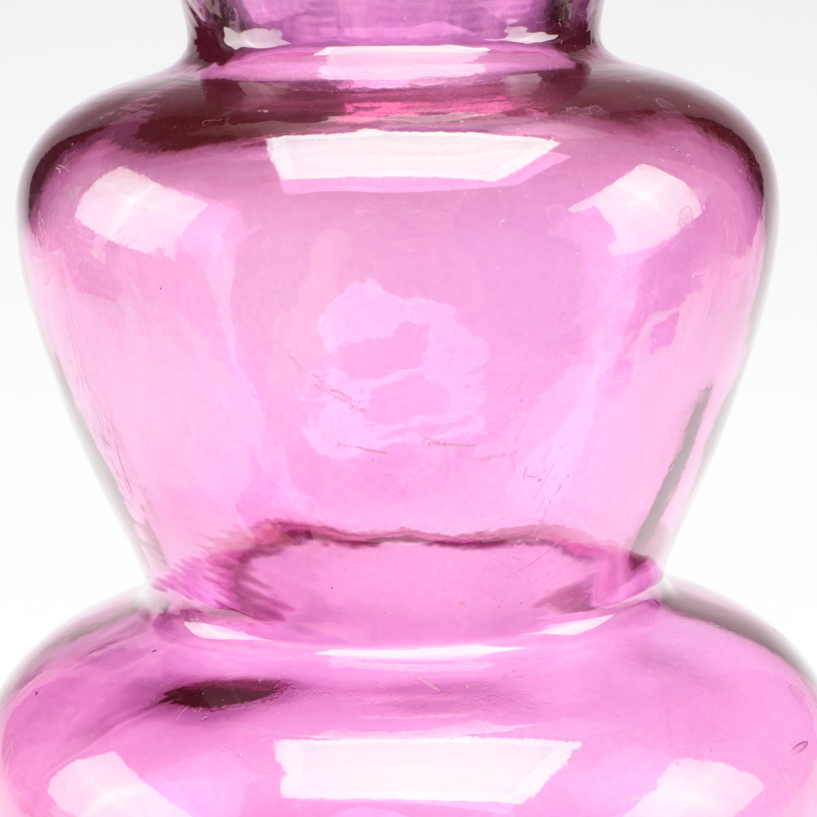 Blenko Handmade Glass Vase with Cranberry Multi-Tiered Vase