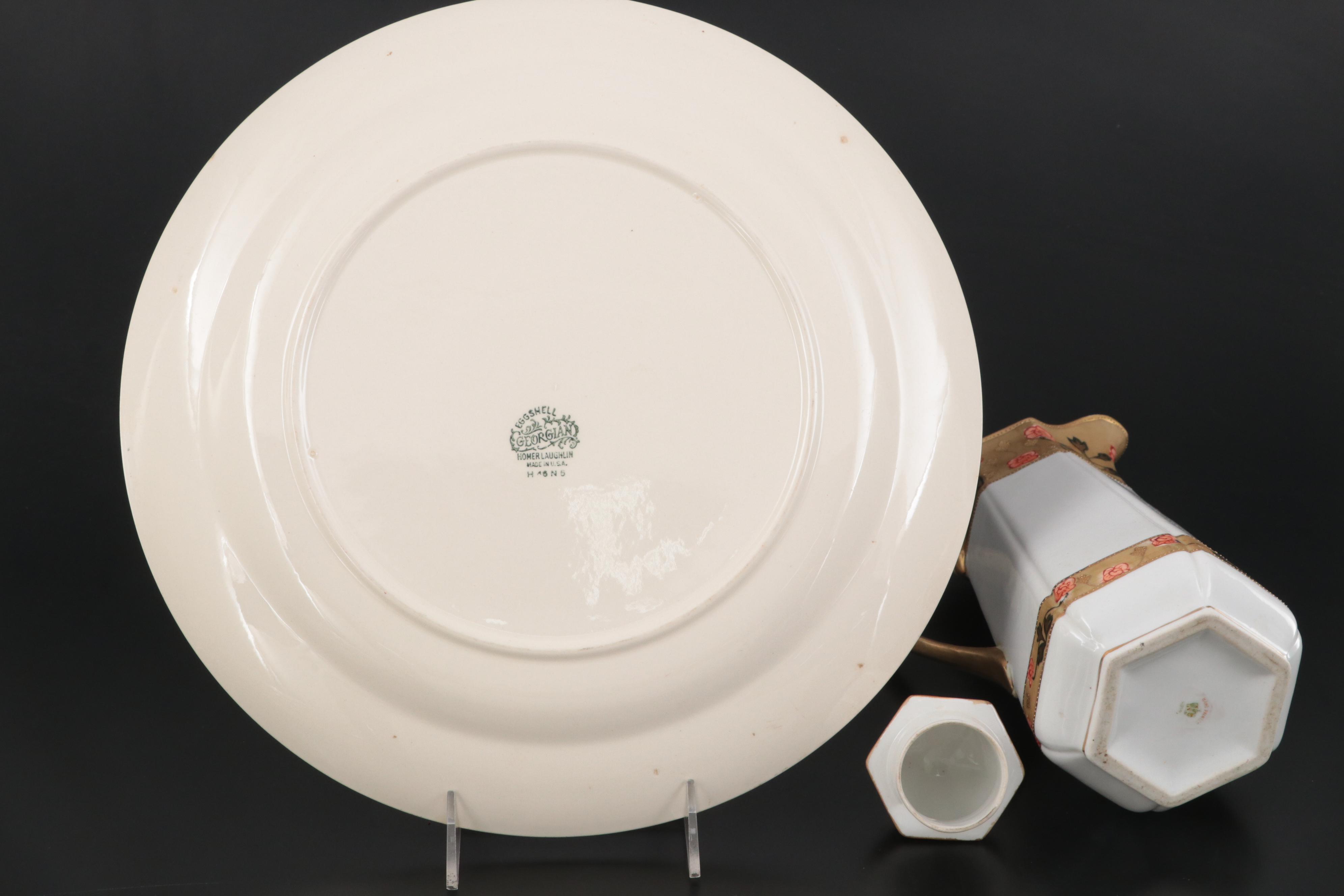 Homer Laughlin "Georgian" Coffee Pot with Glass Serving Dishes and Other Platter