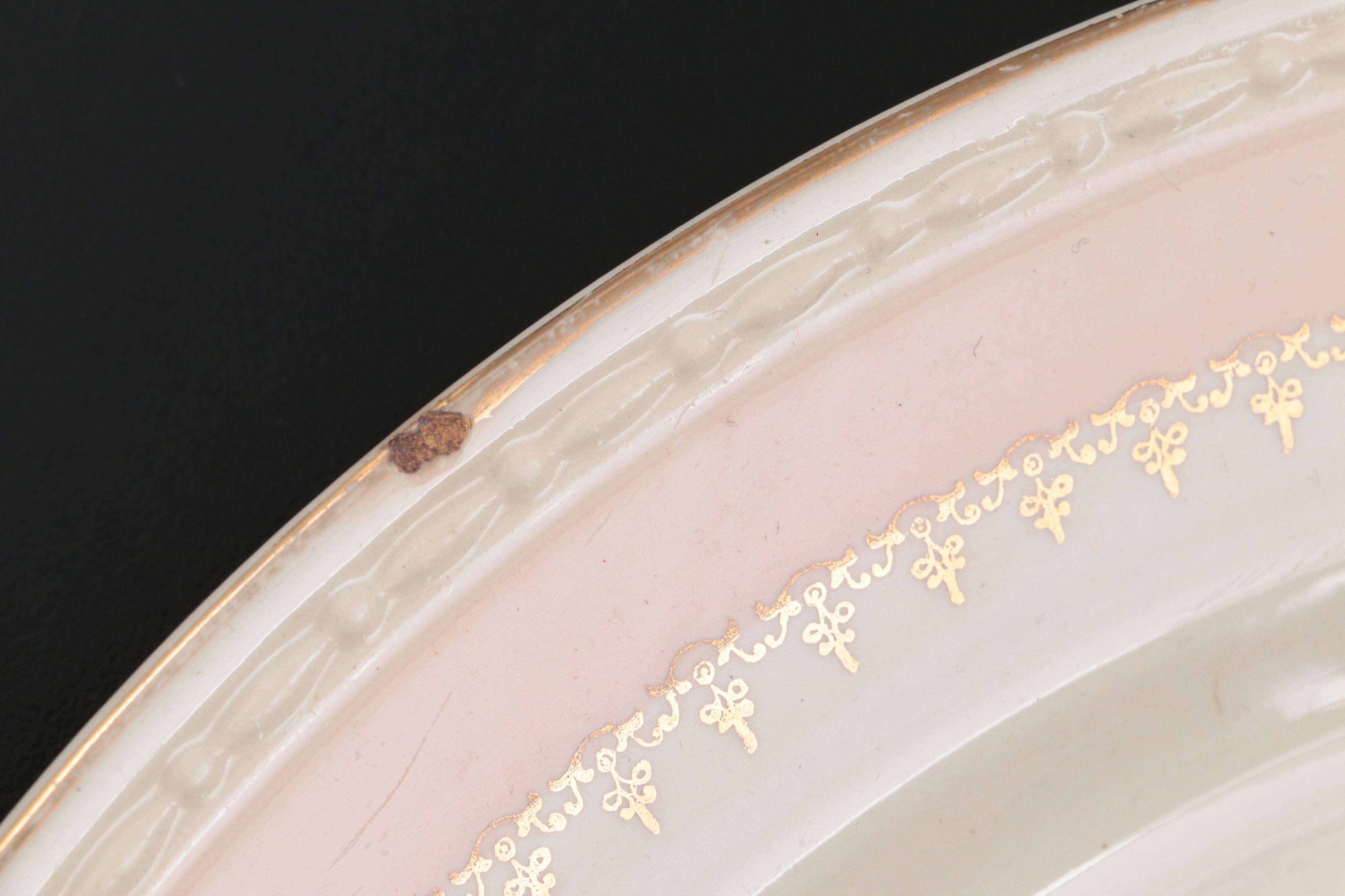 Homer Laughlin "Georgian" Coffee Pot with Glass Serving Dishes and Other Platter