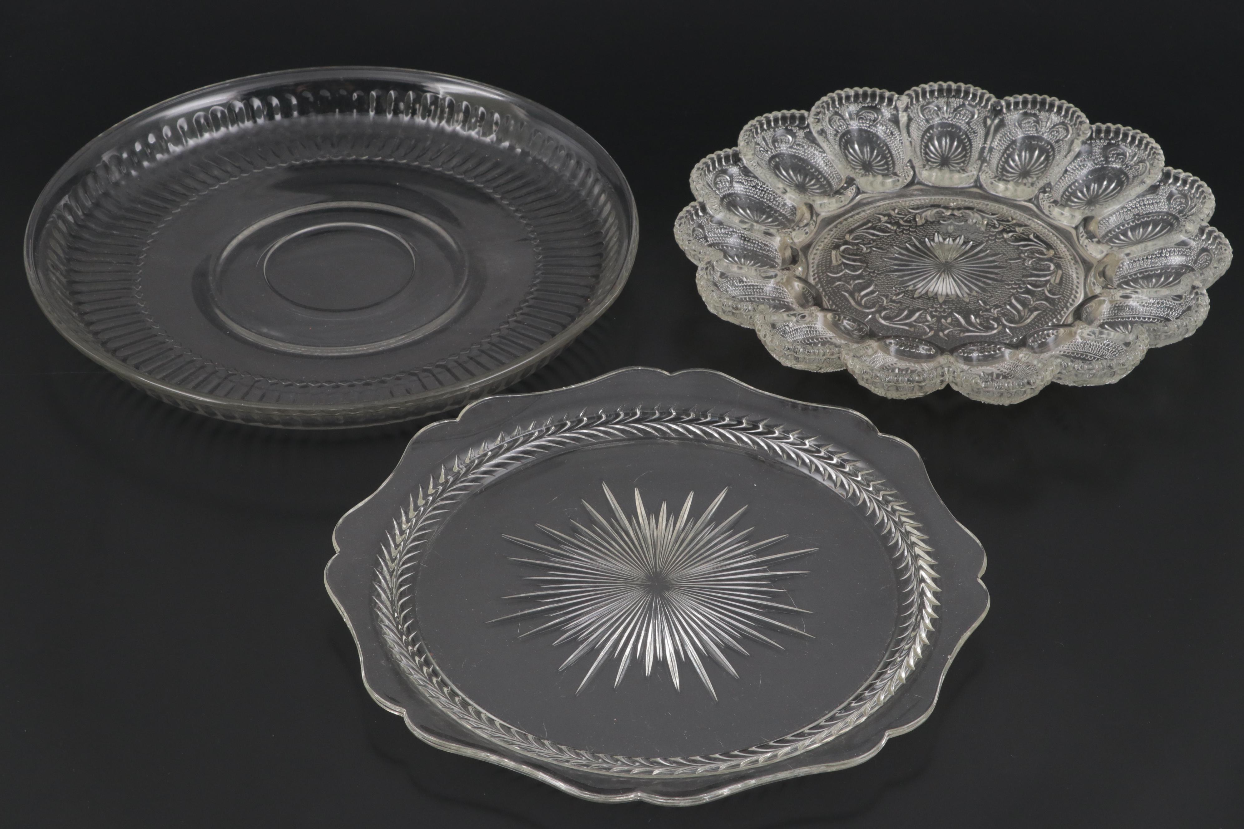 Homer Laughlin "Georgian" Coffee Pot with Glass Serving Dishes and Other Platter