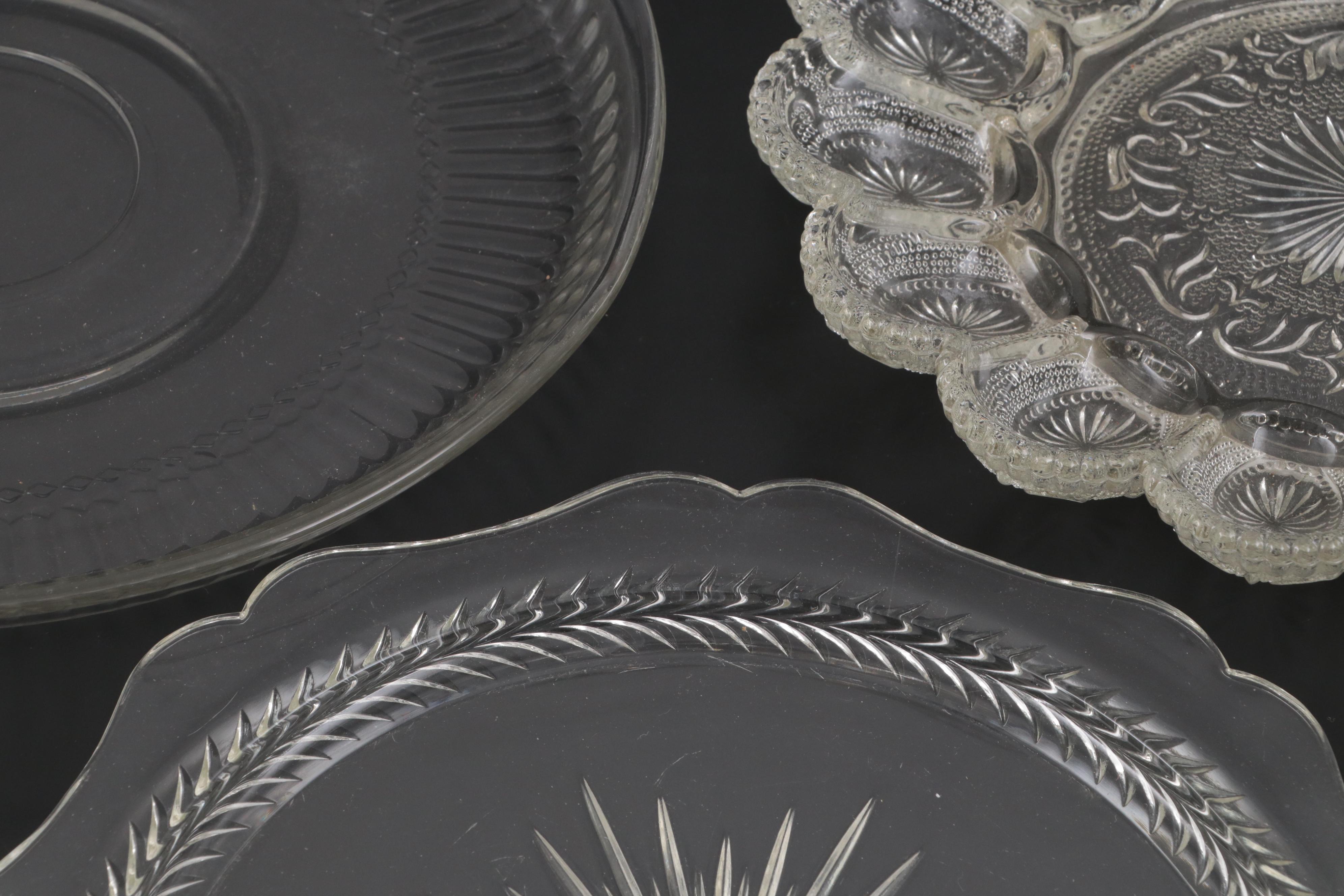 Homer Laughlin "Georgian" Coffee Pot with Glass Serving Dishes and Other Platter