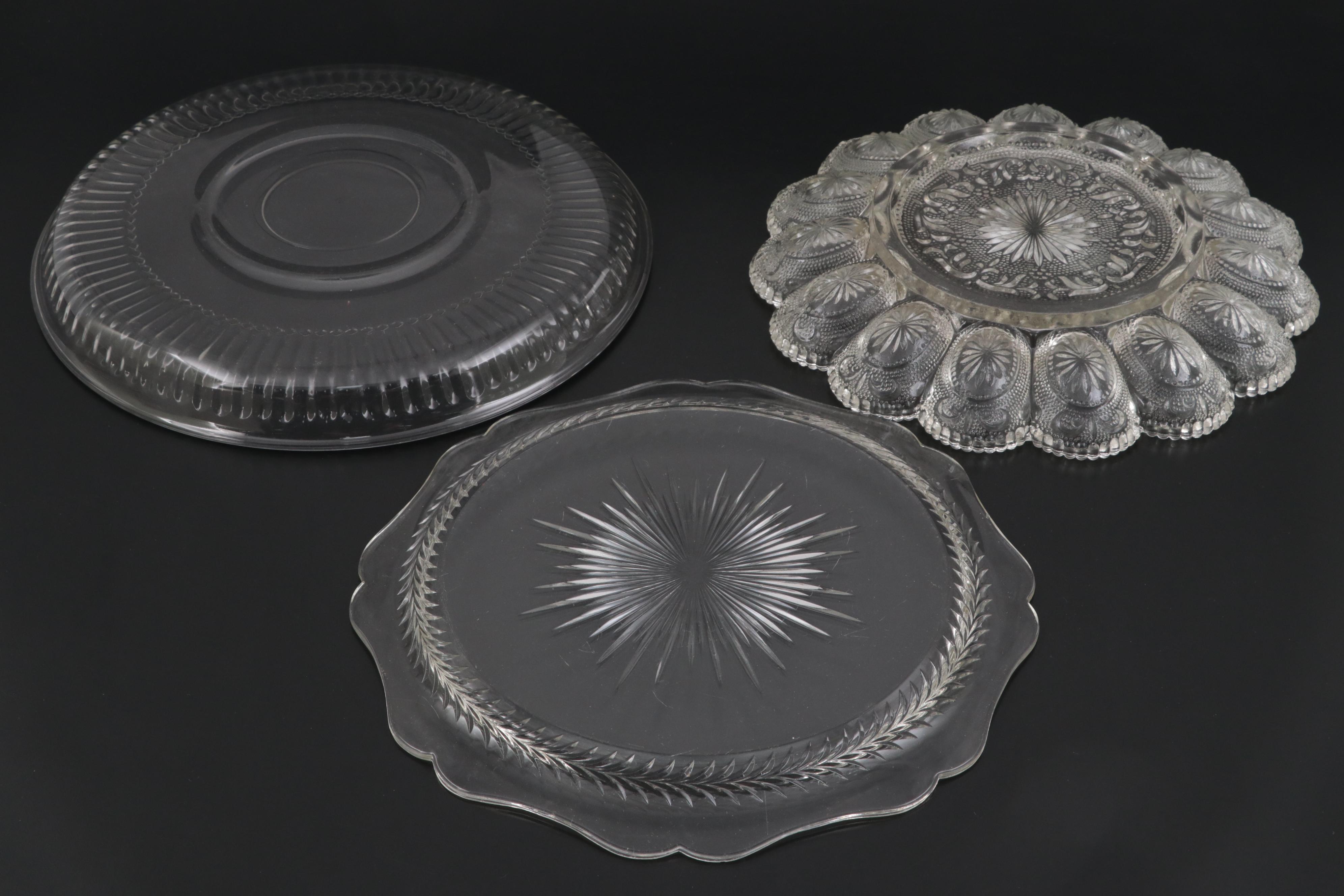 Homer Laughlin "Georgian" Coffee Pot with Glass Serving Dishes and Other Platter