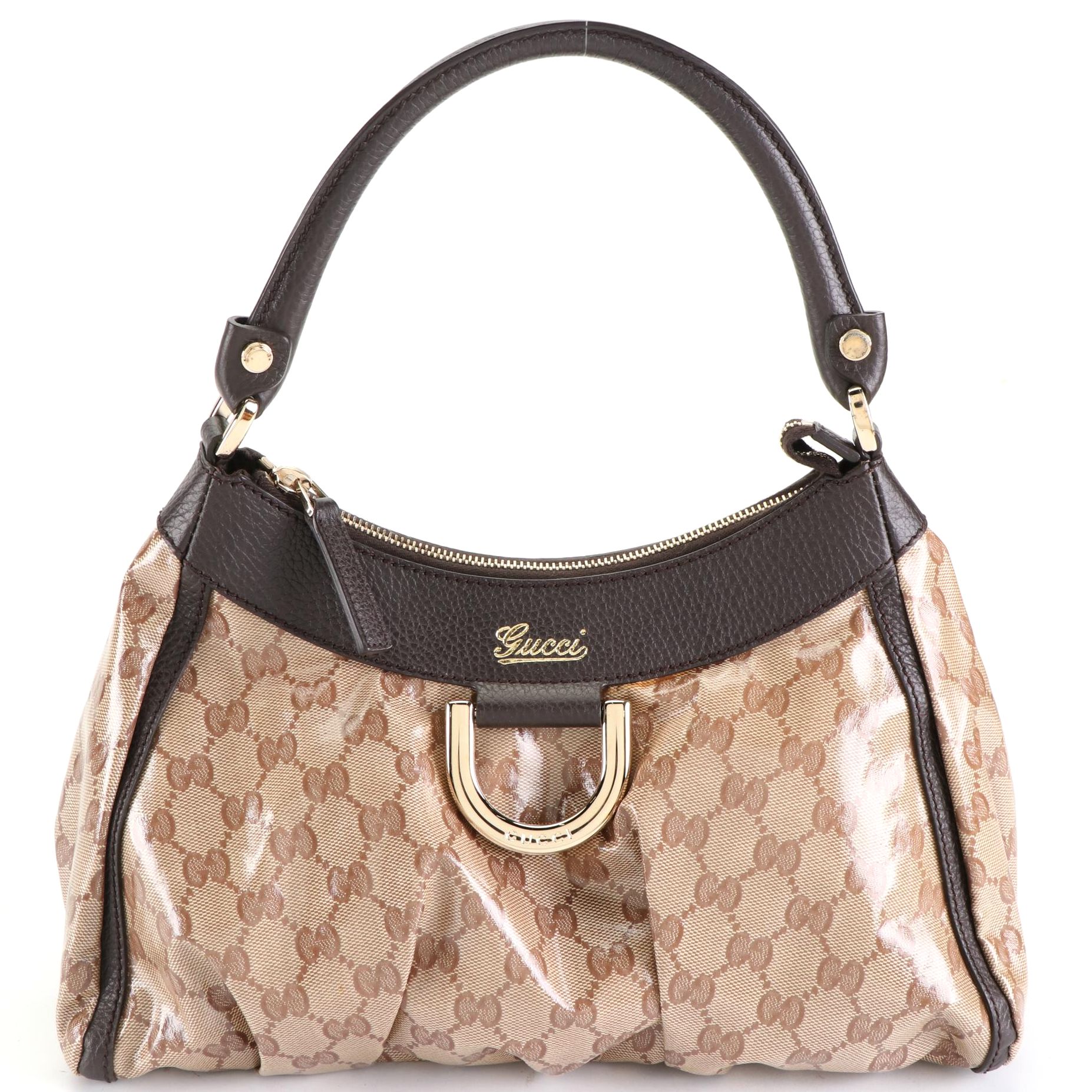 Gucci Abbey Shoulder Bag in GG Crystal Canvas and Grain Leather