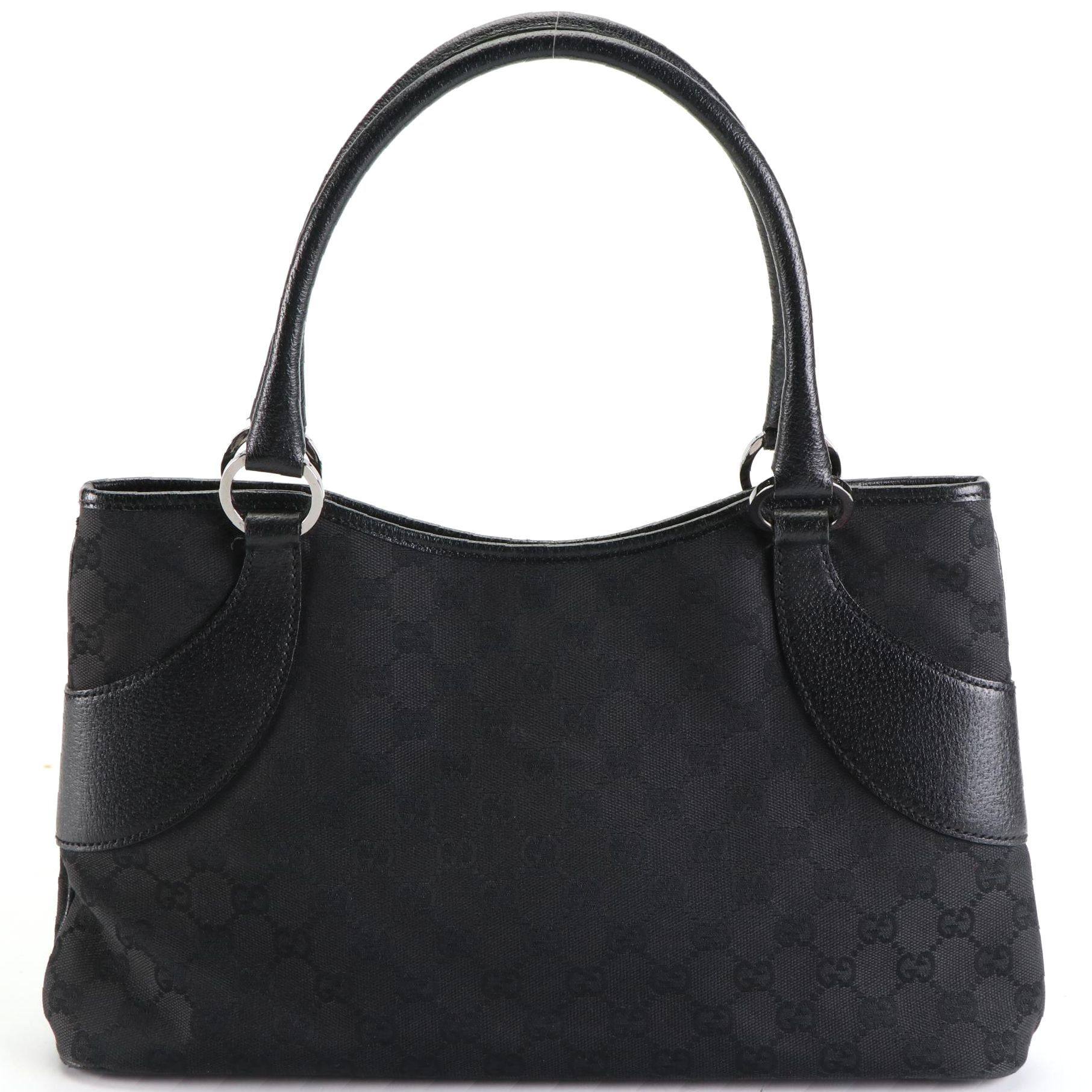 Gucci Shoulder Bag in Black GG Canvas and Cinghiale Leather
