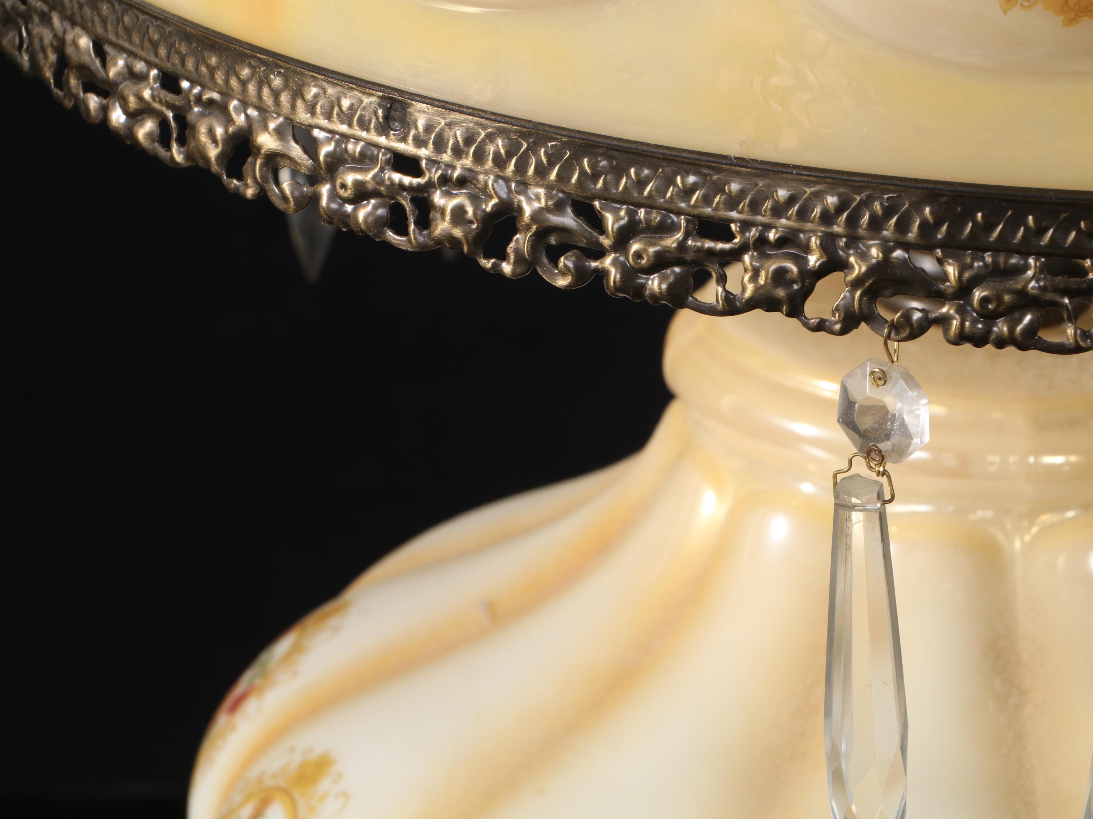 Paint-Decorated Glass Parlor Lamp, Mid-20th Century