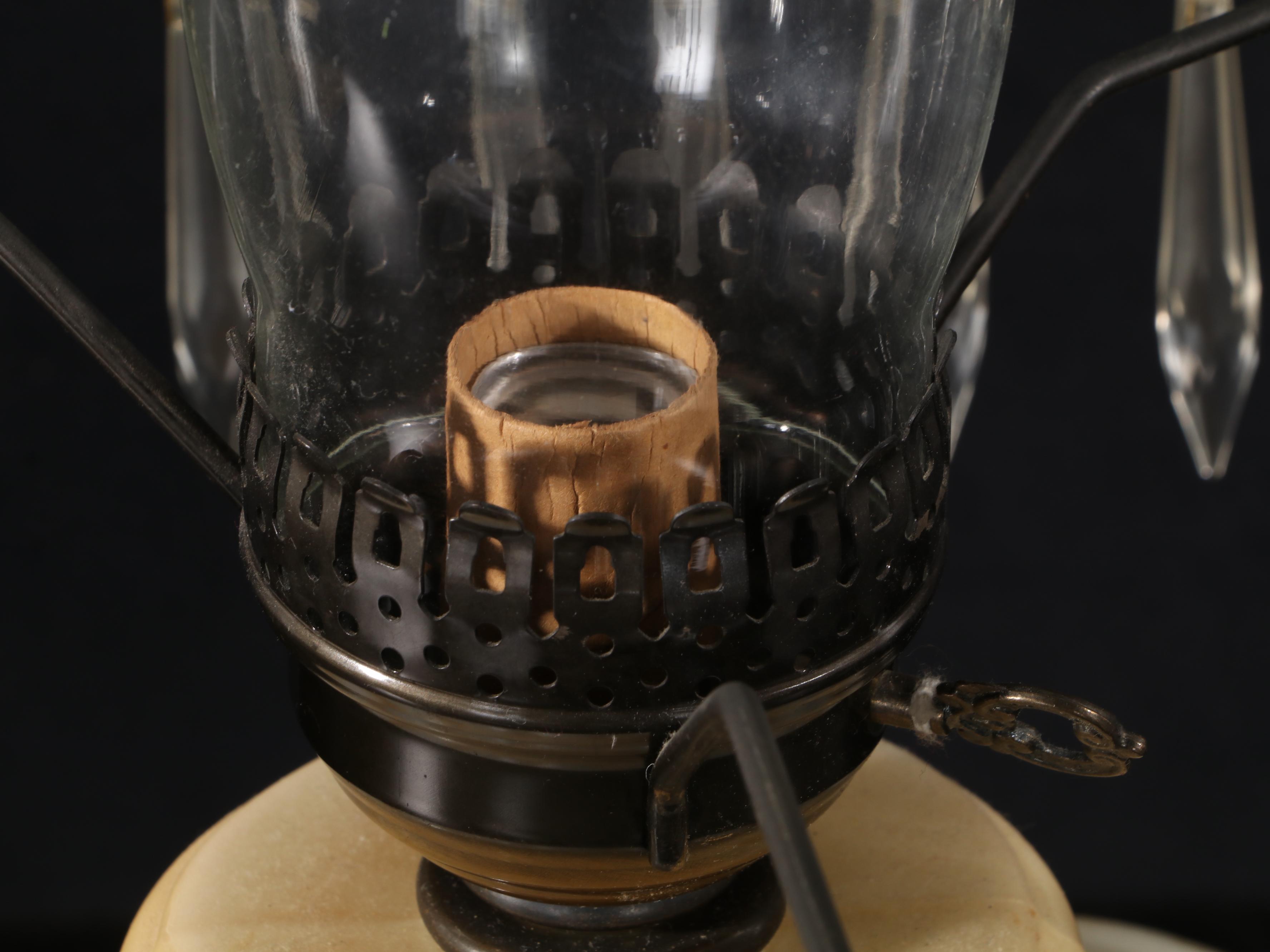 Paint-Decorated Glass Parlor Lamp, Mid-20th Century