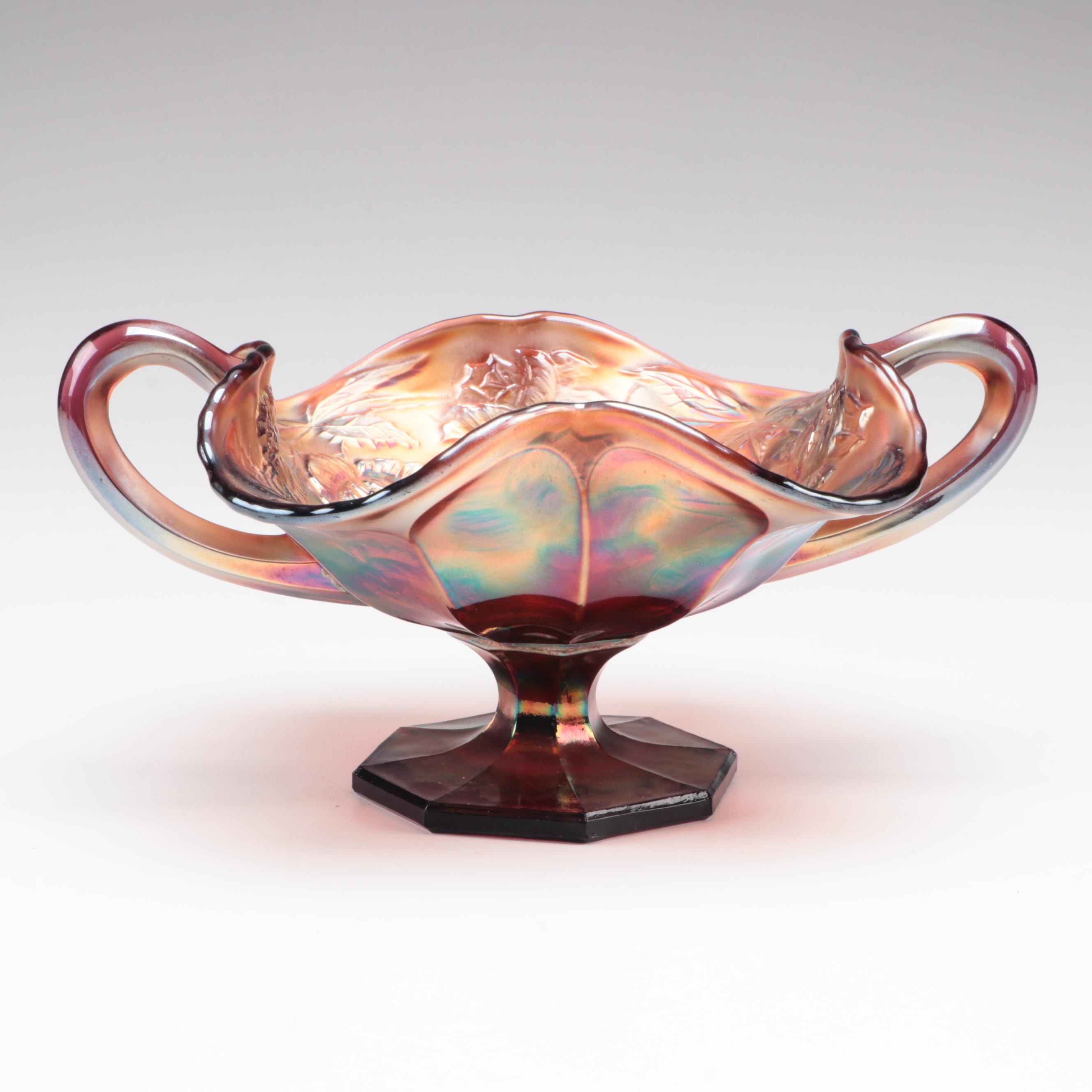 Imperial Glass Vase with Other Carnival Glass Tableware, Mid to Late 20th C.