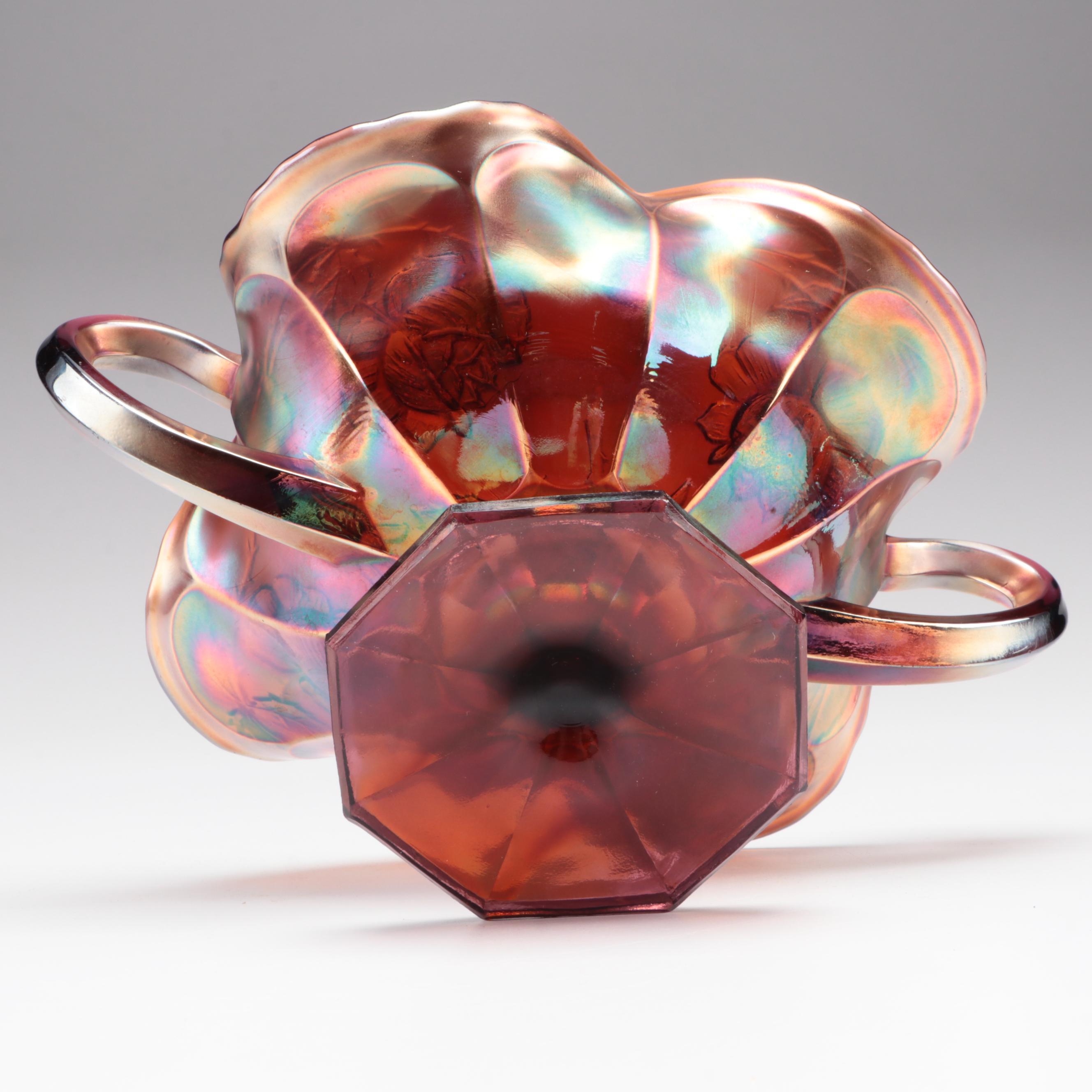 Imperial Glass Vase with Other Carnival Glass Tableware, Mid to Late 20th C.