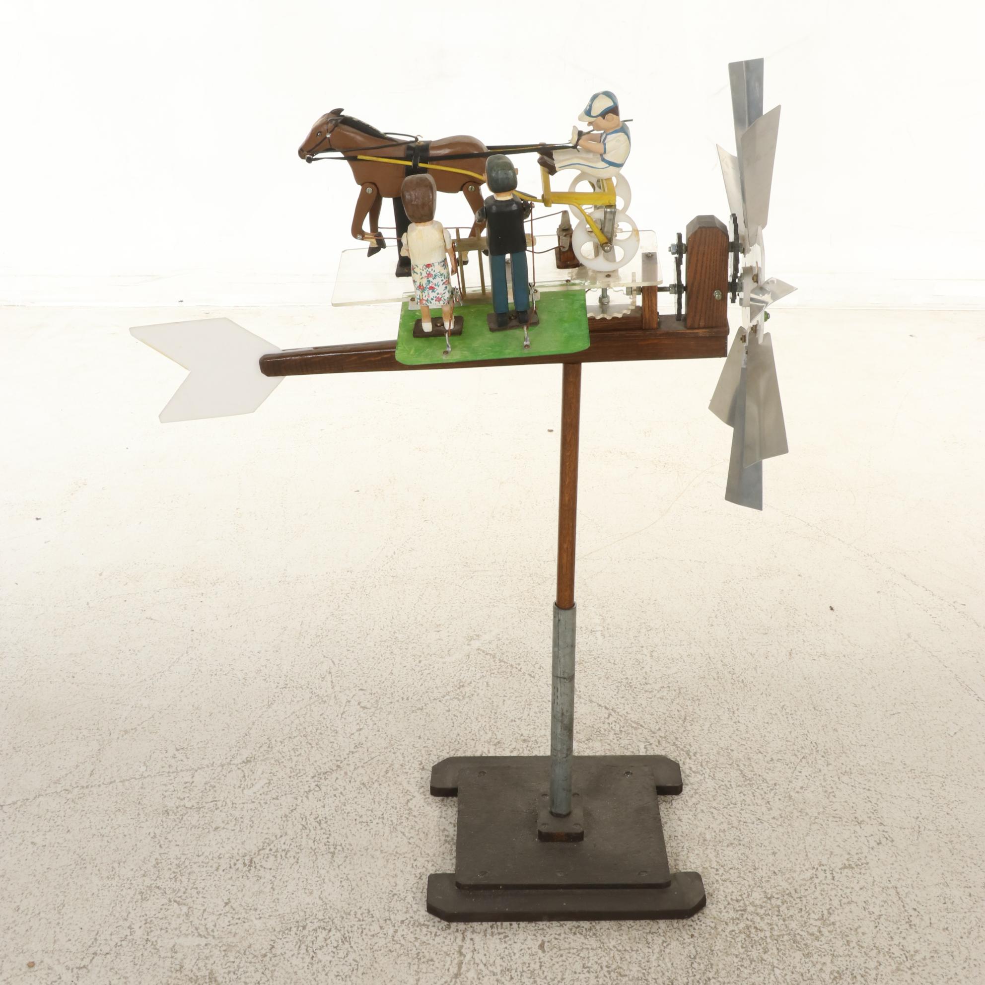 Henry W. Ringer Signed Folk Art Sulky Horse and Jockey Weathervane