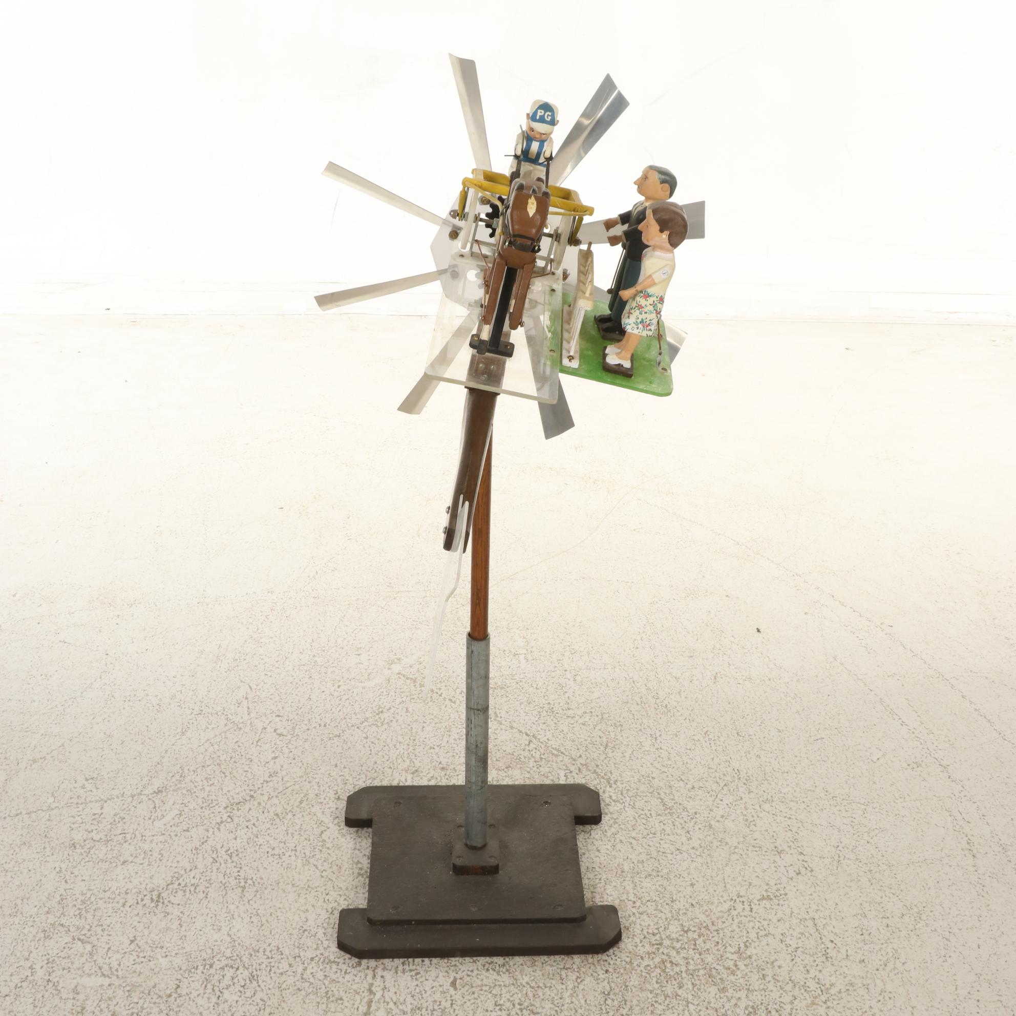 Henry W. Ringer Signed Folk Art Sulky Horse and Jockey Weathervane