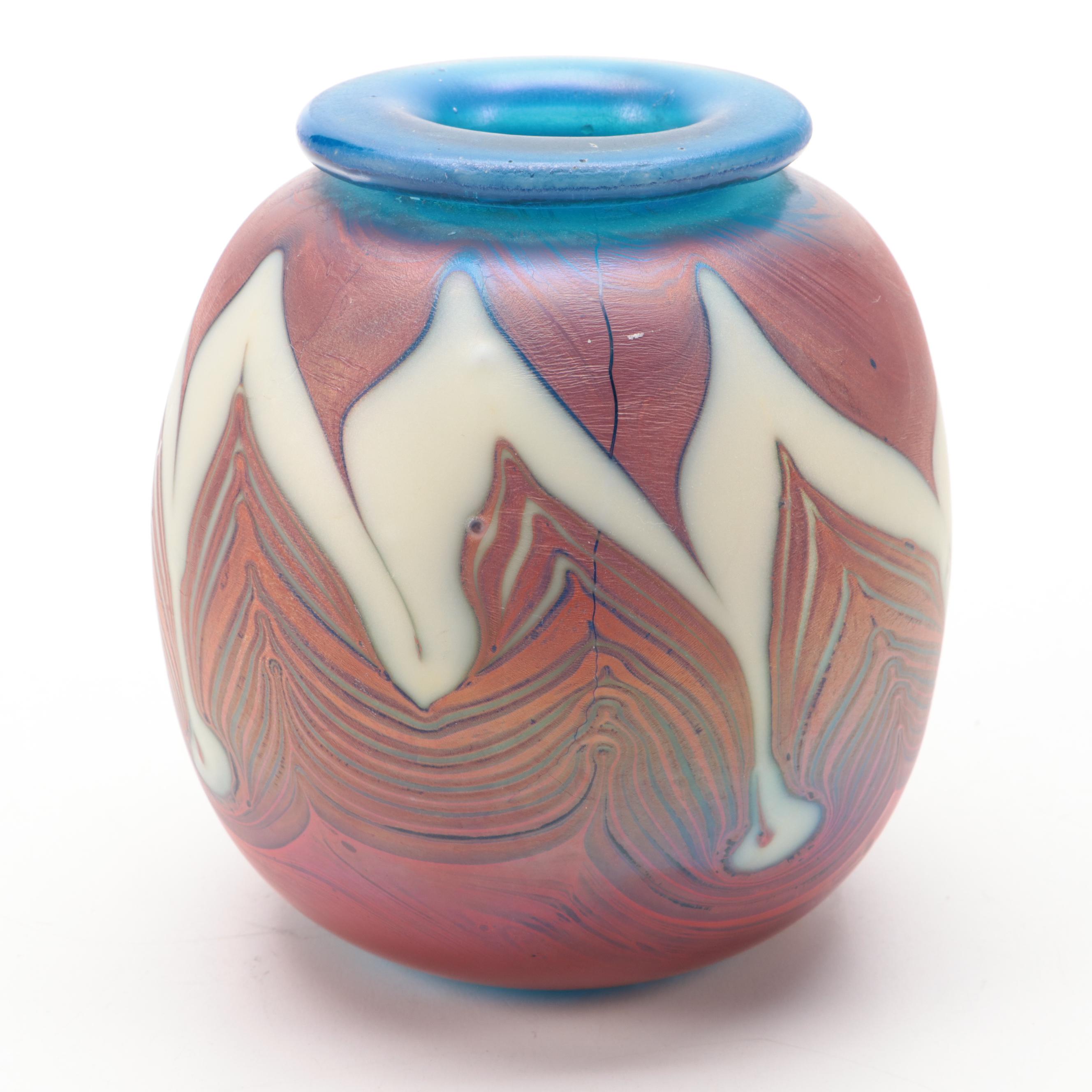 Blown Art Glass Paperweights with Pulled Feather Vase, Late 20th Century