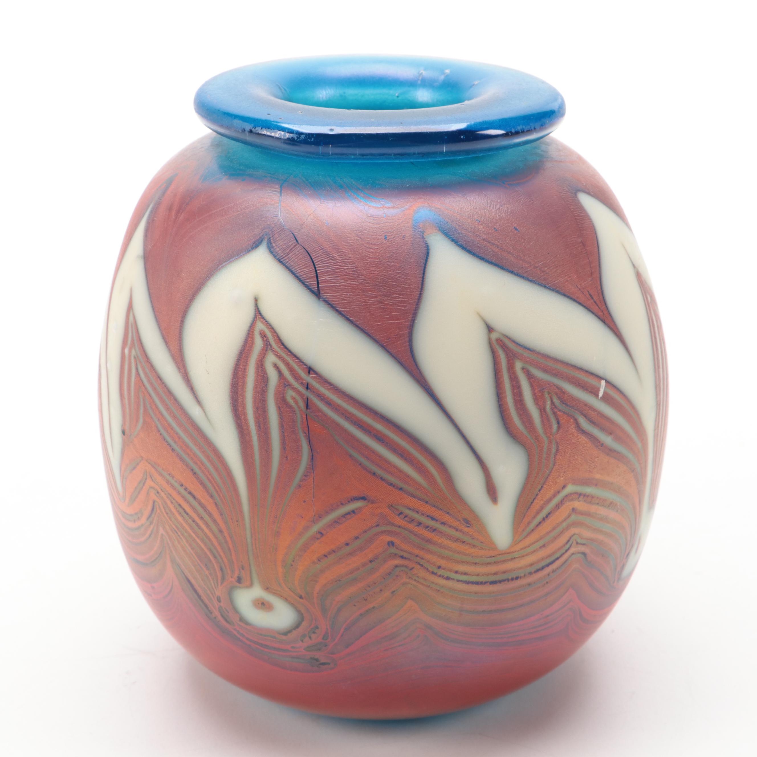 Blown Art Glass Paperweights with Pulled Feather Vase, Late 20th Century