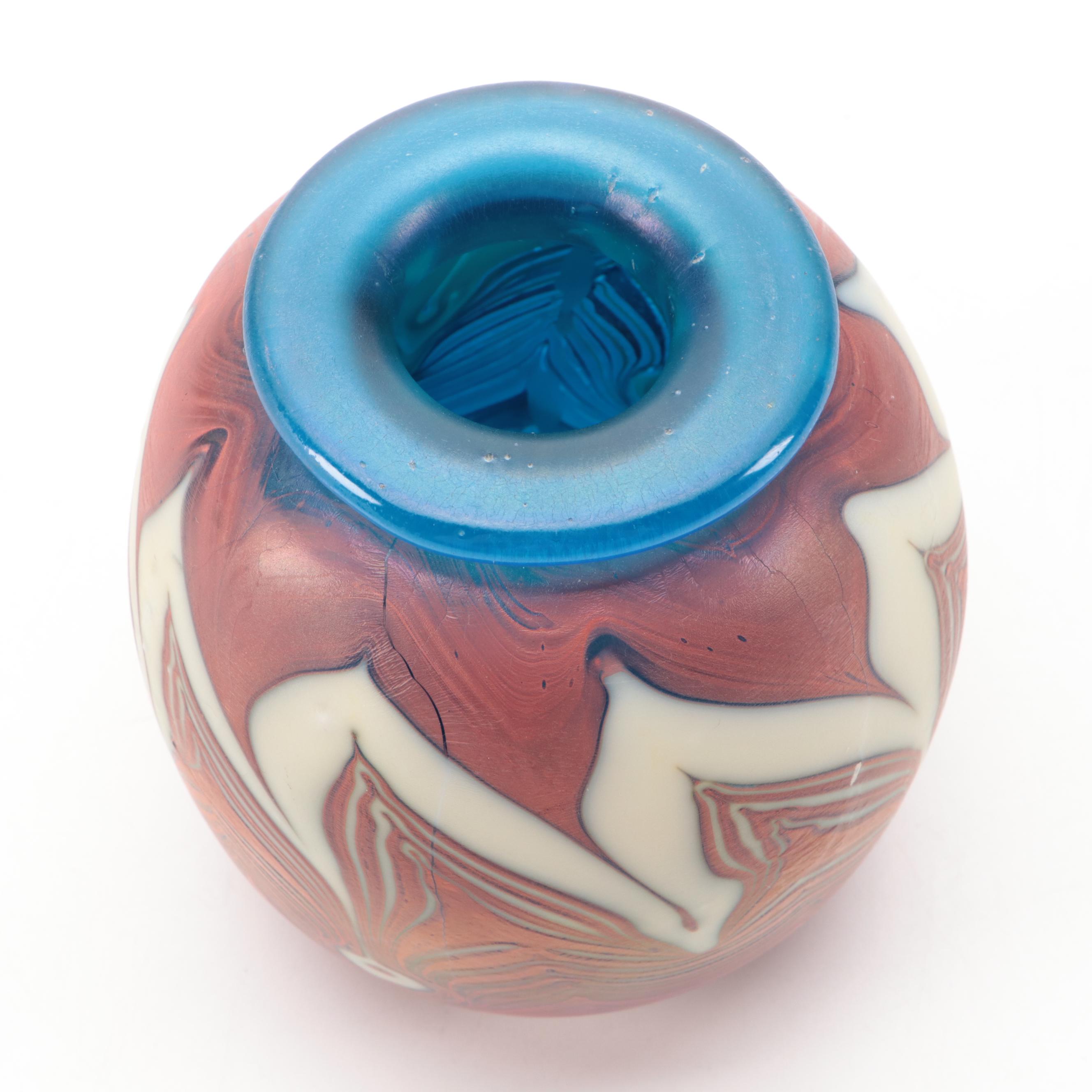 Blown Art Glass Paperweights with Pulled Feather Vase, Late 20th Century