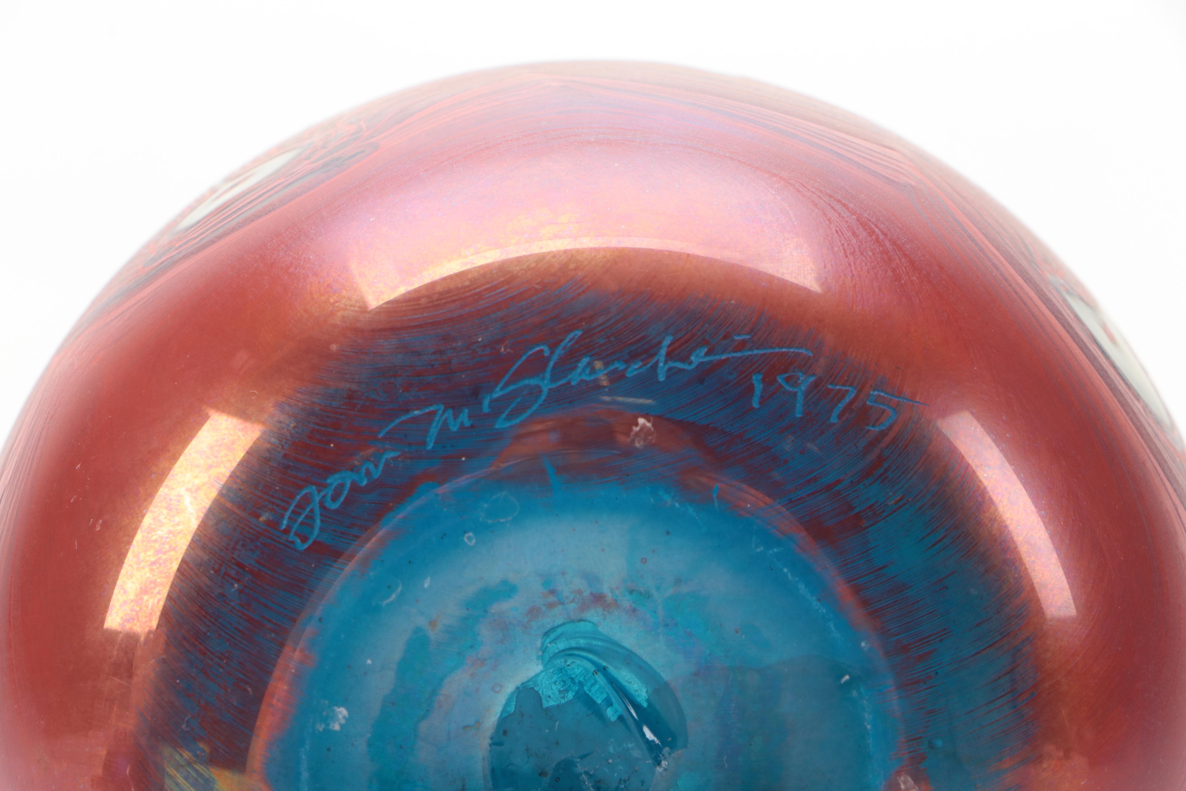 Blown Art Glass Paperweights with Pulled Feather Vase, Late 20th Century