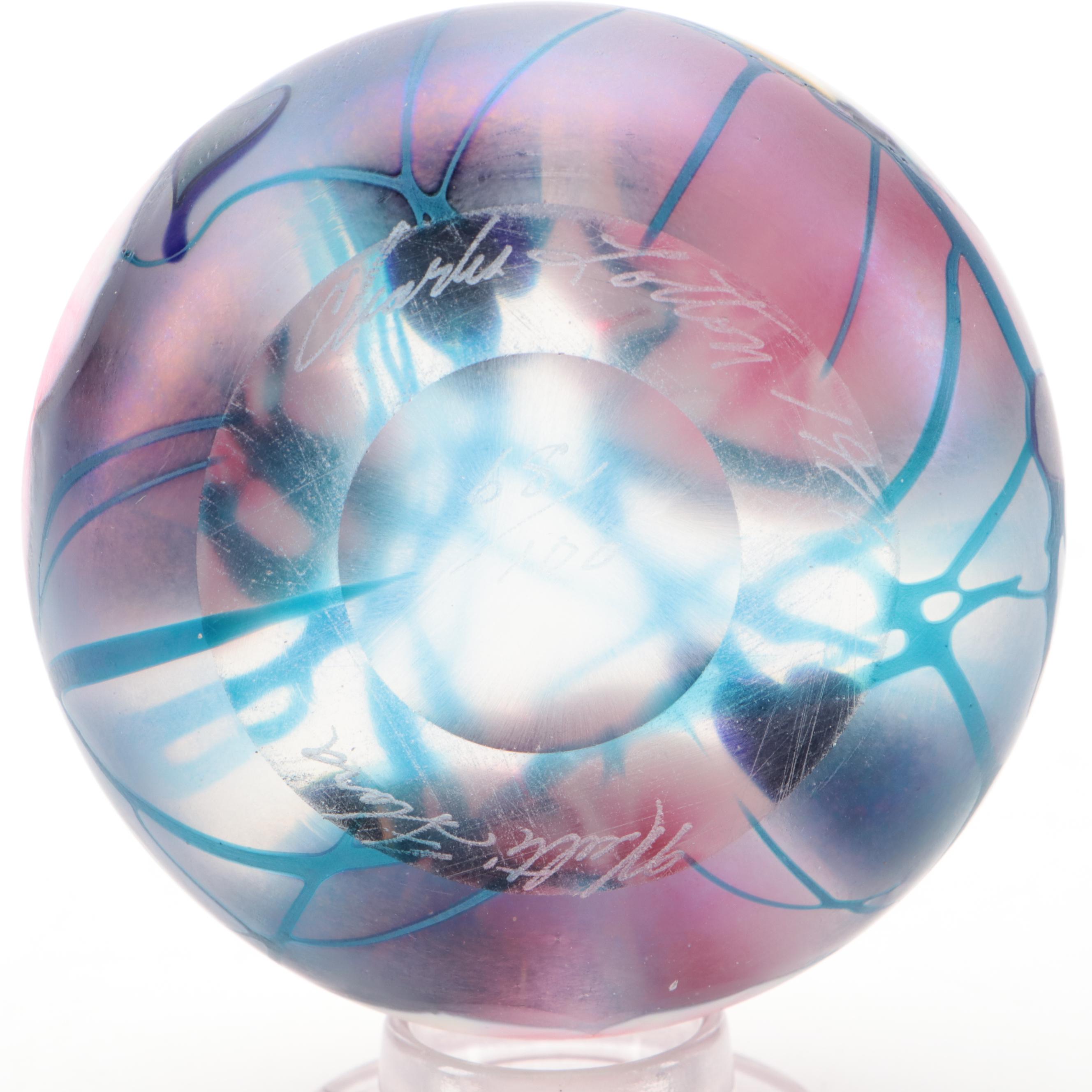 Blown Art Glass Paperweights with Pulled Feather Vase, Late 20th Century