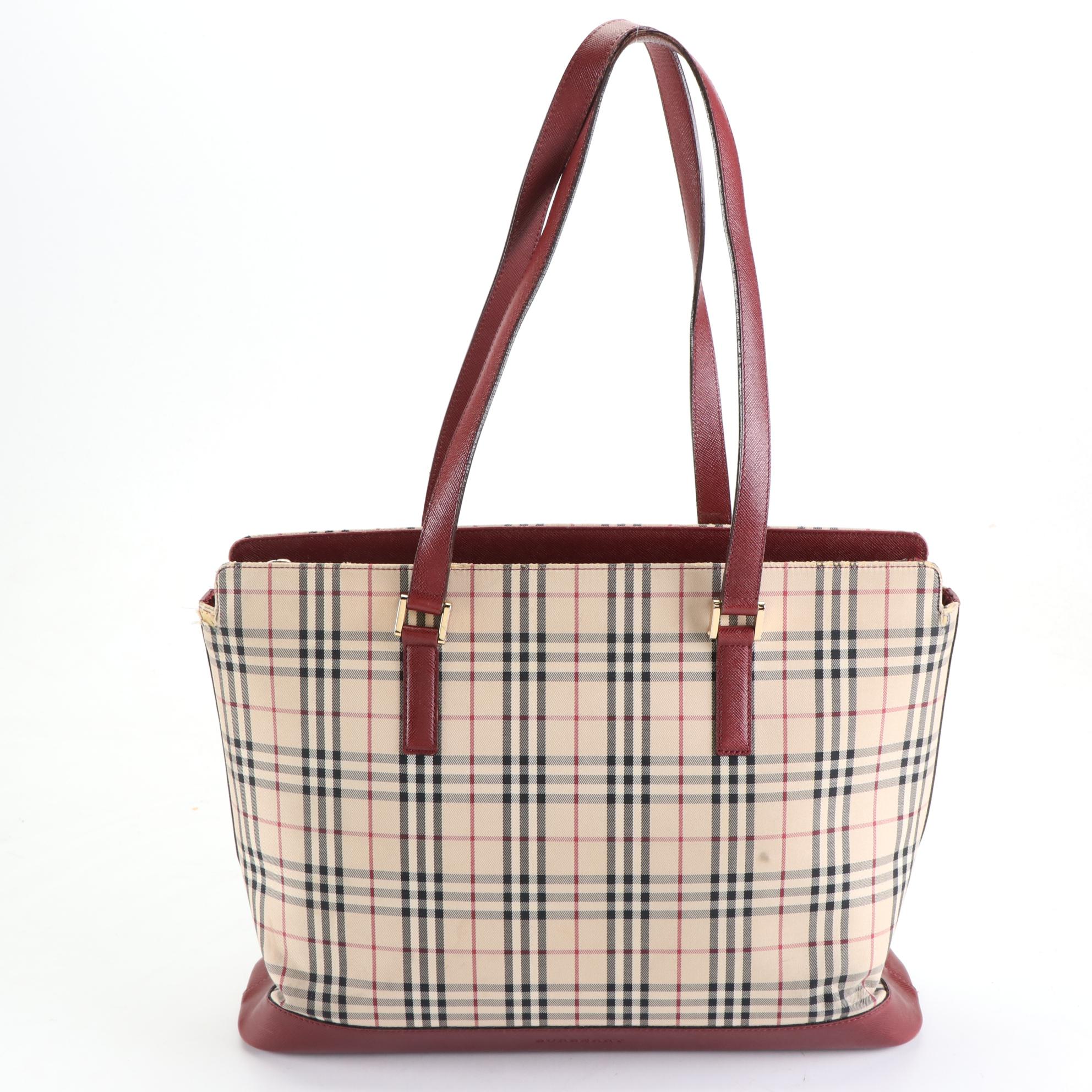 Burberry Tote in House Check Canvas and Crossgrain Leather Trim