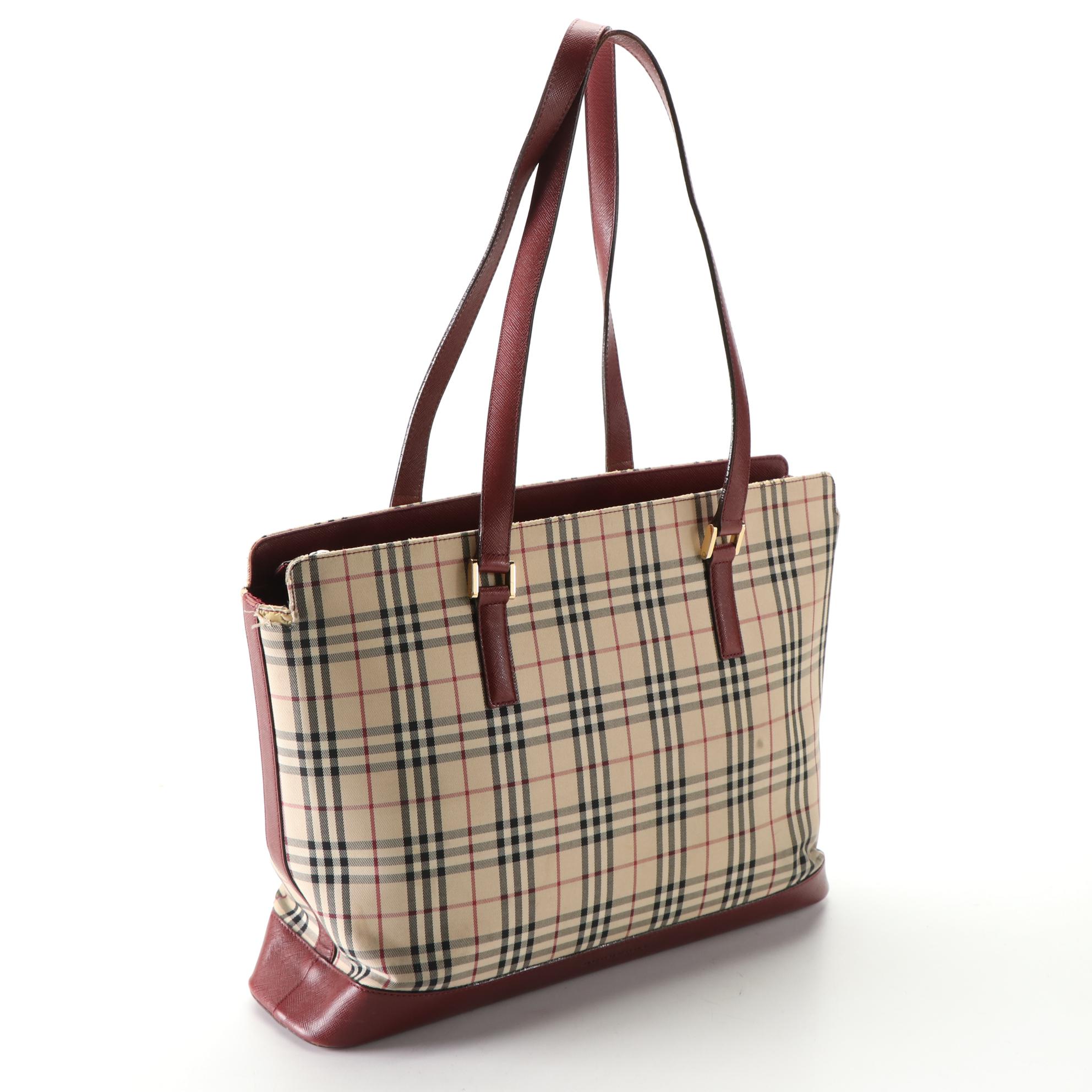 Burberry Tote in House Check Canvas and Crossgrain Leather Trim