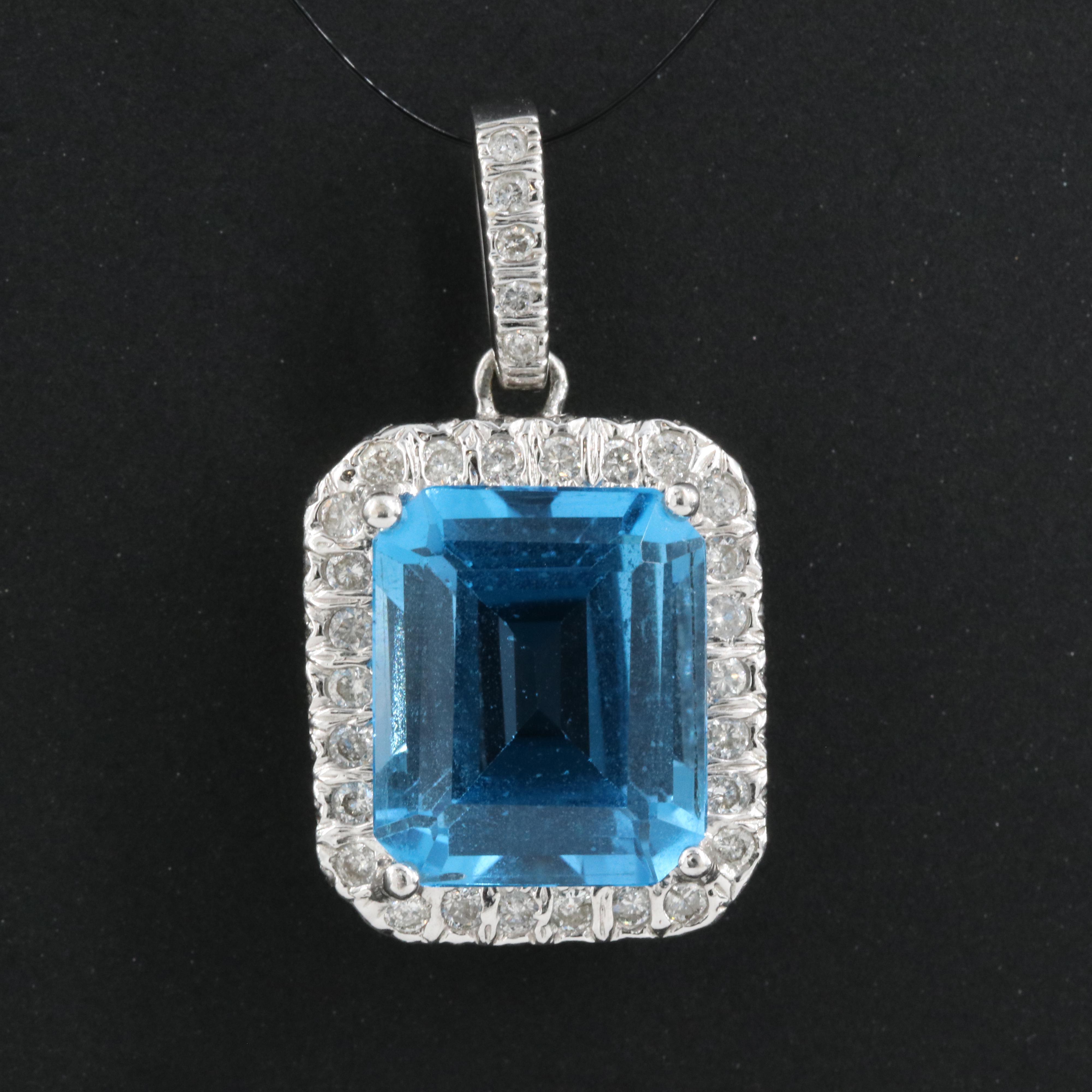 14K Swiss Blue Topaz and Diamond Pendant