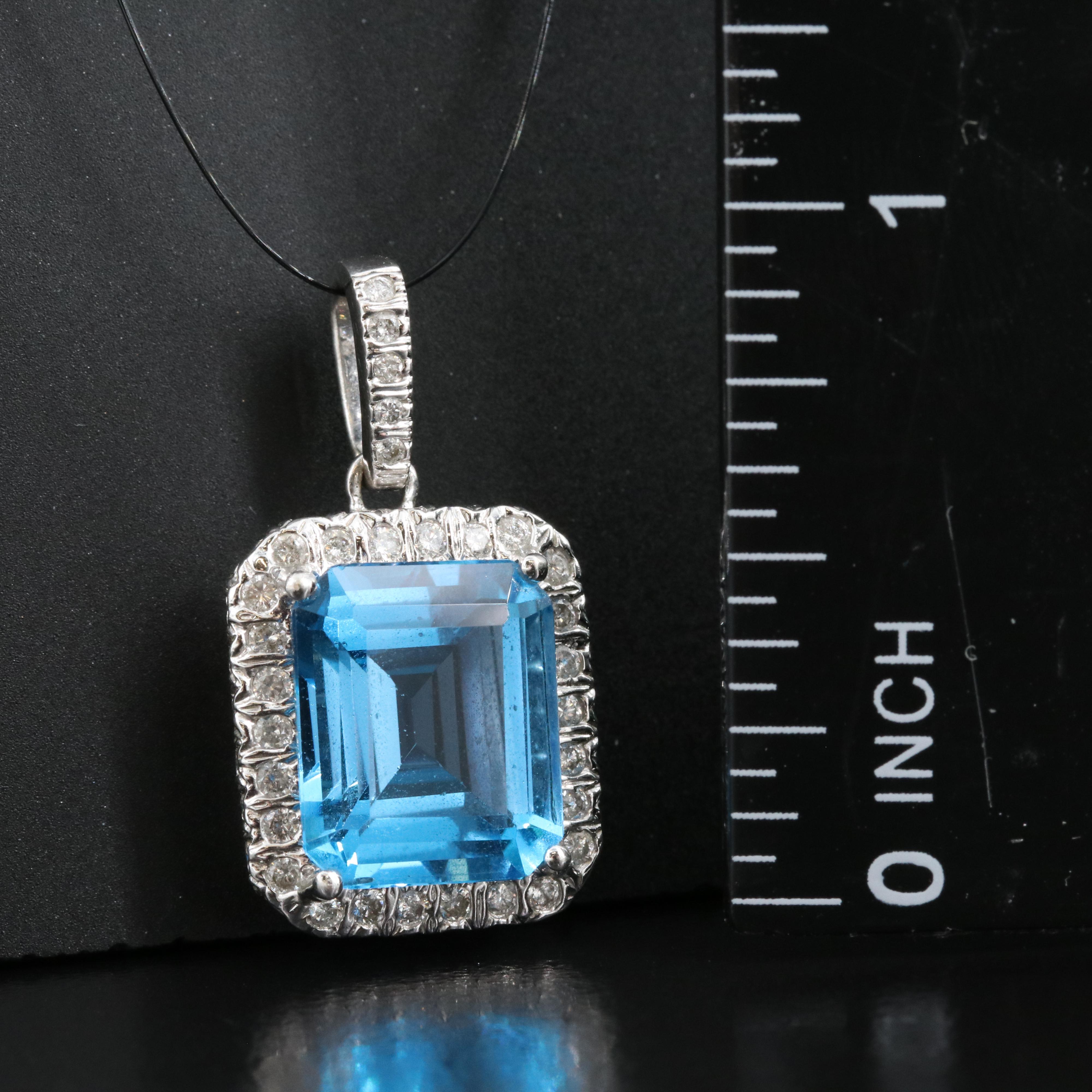 14K Swiss Blue Topaz and Diamond Pendant