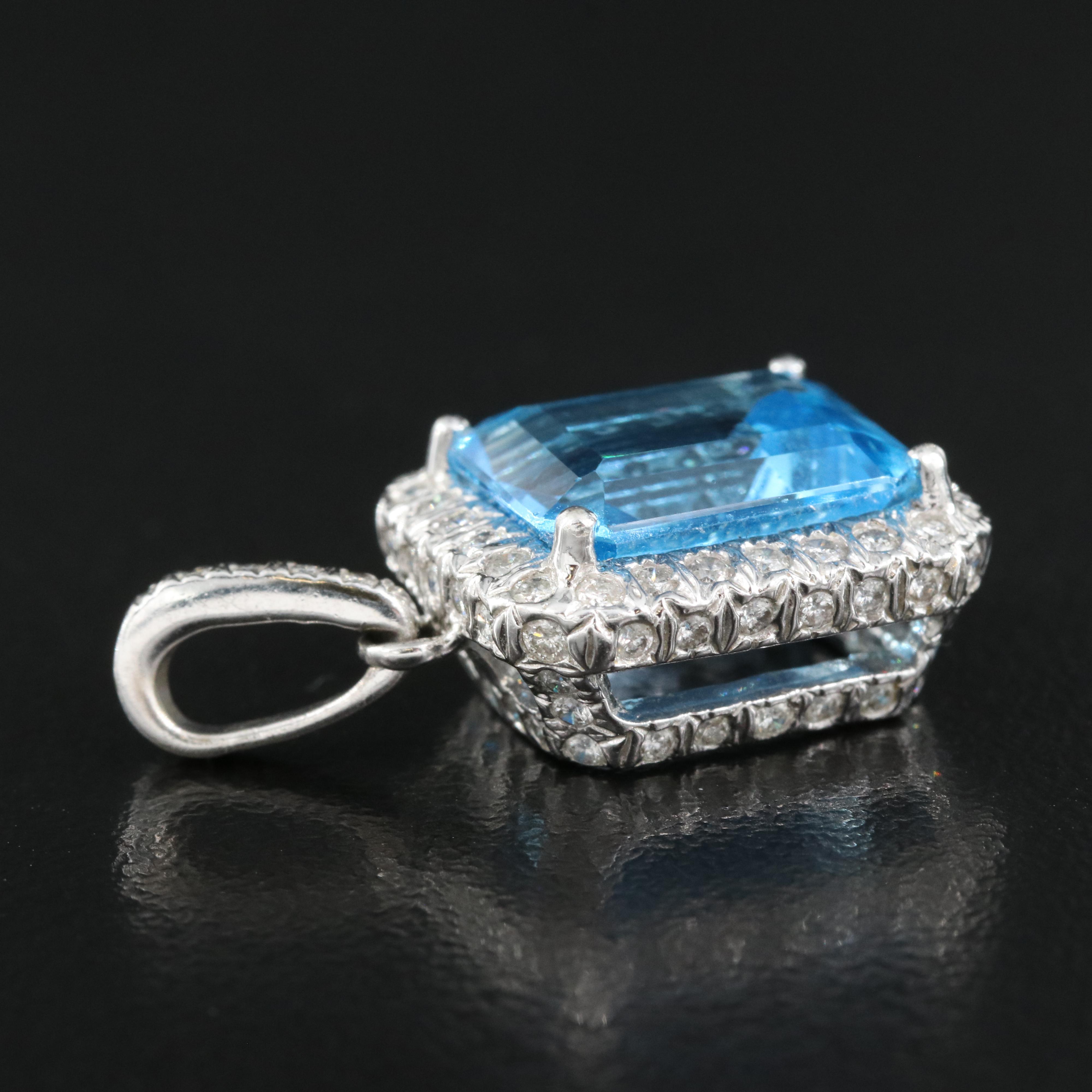 14K Swiss Blue Topaz and Diamond Pendant