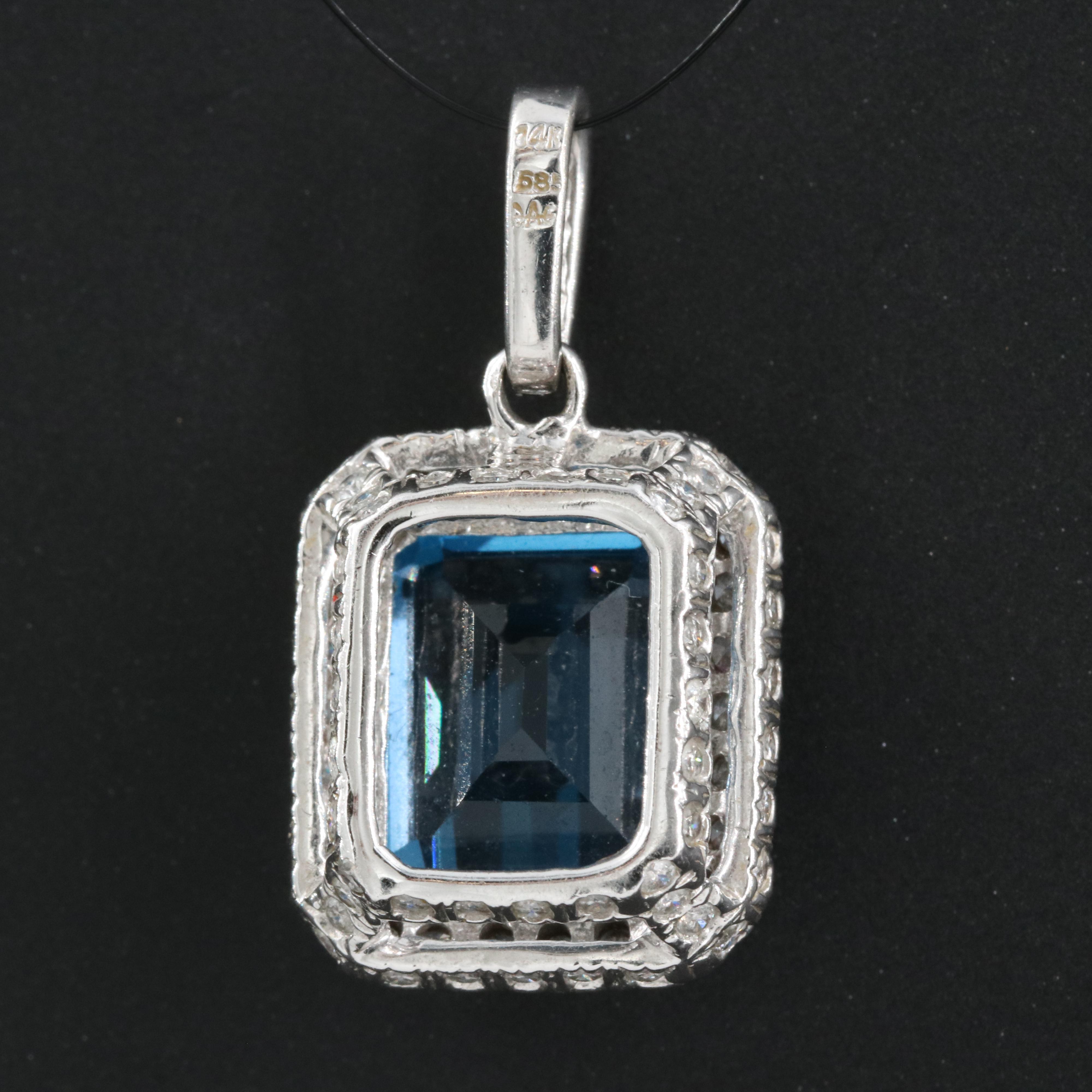 14K Swiss Blue Topaz and Diamond Pendant