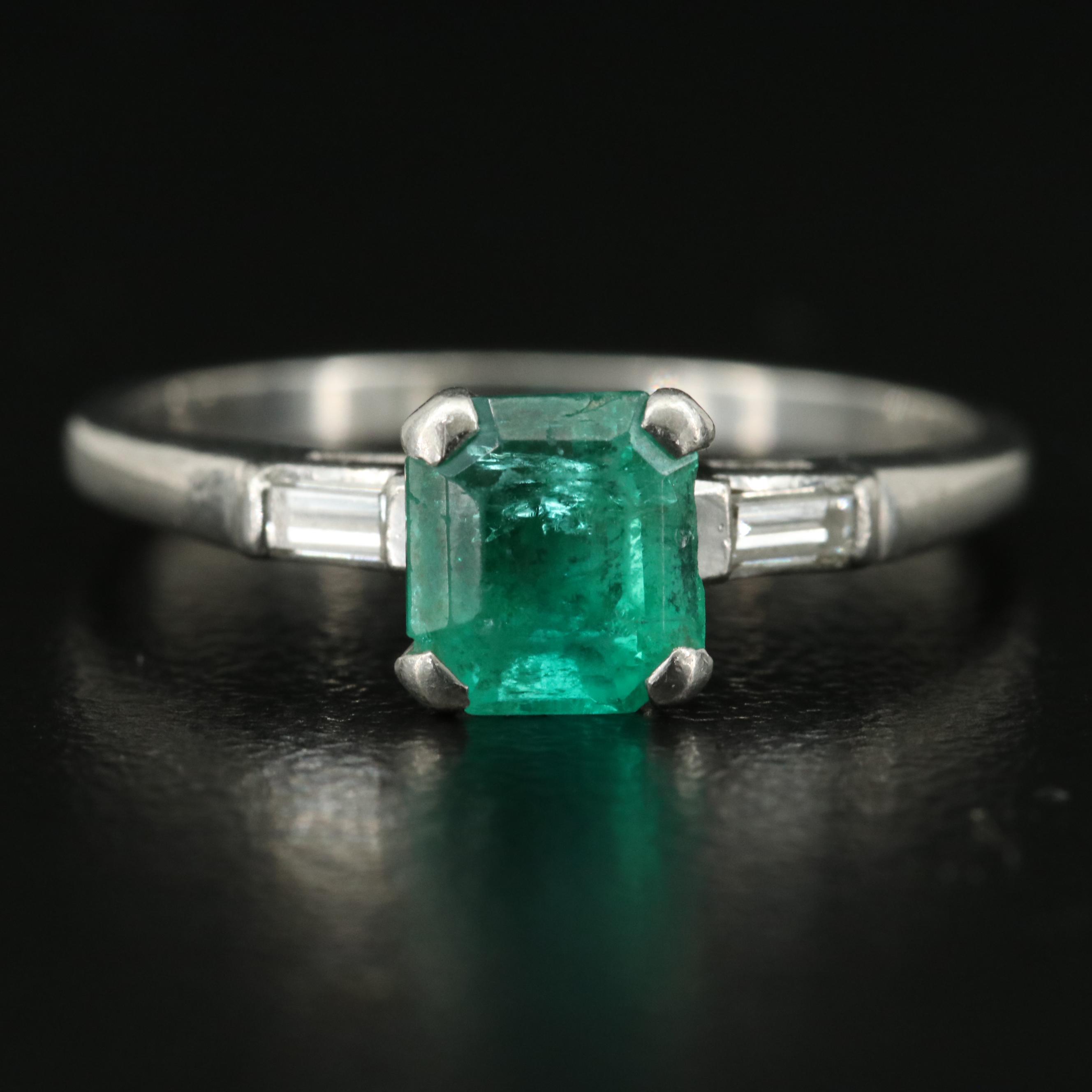 Platinum Emerald and Diamond Ring