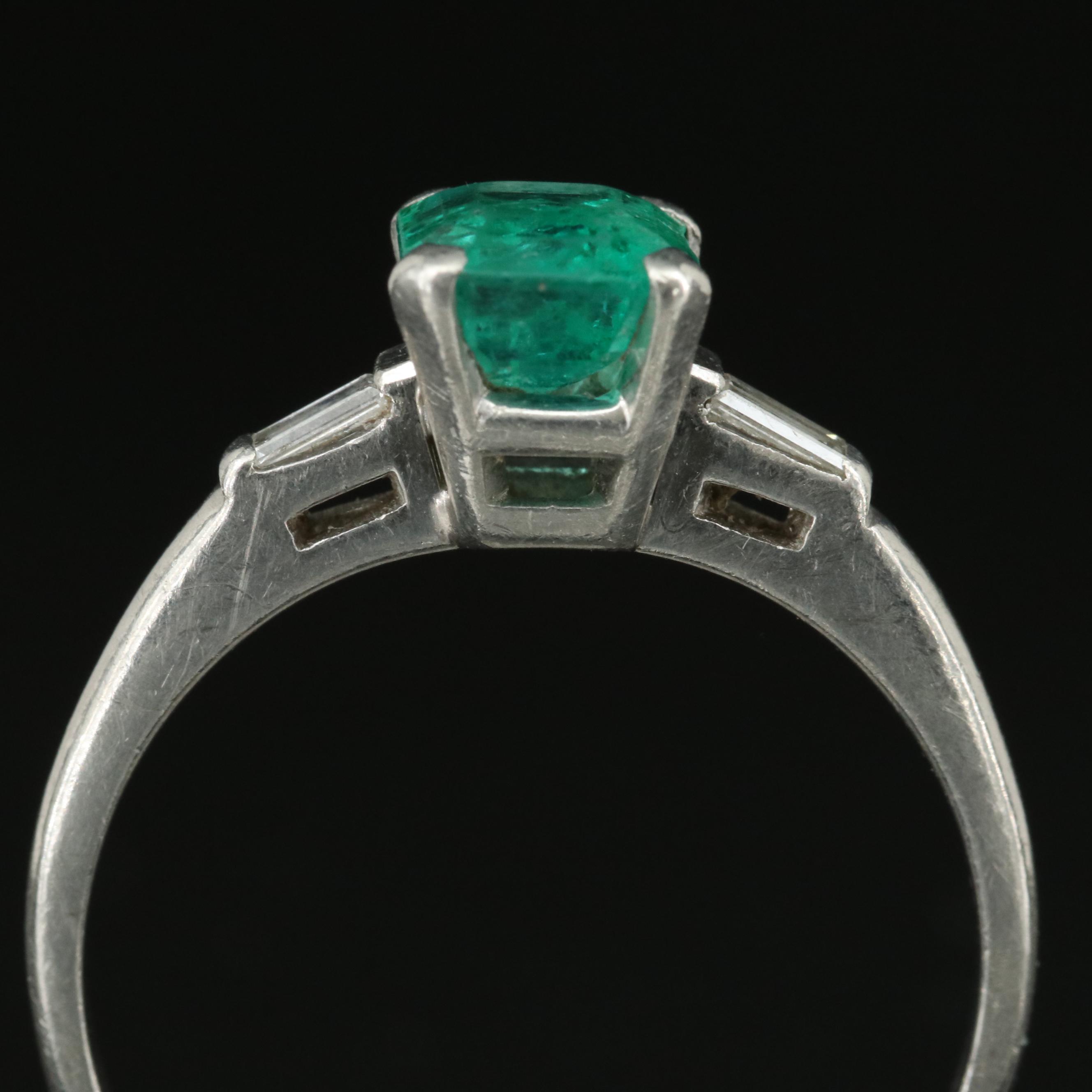 Platinum Emerald and Diamond Ring