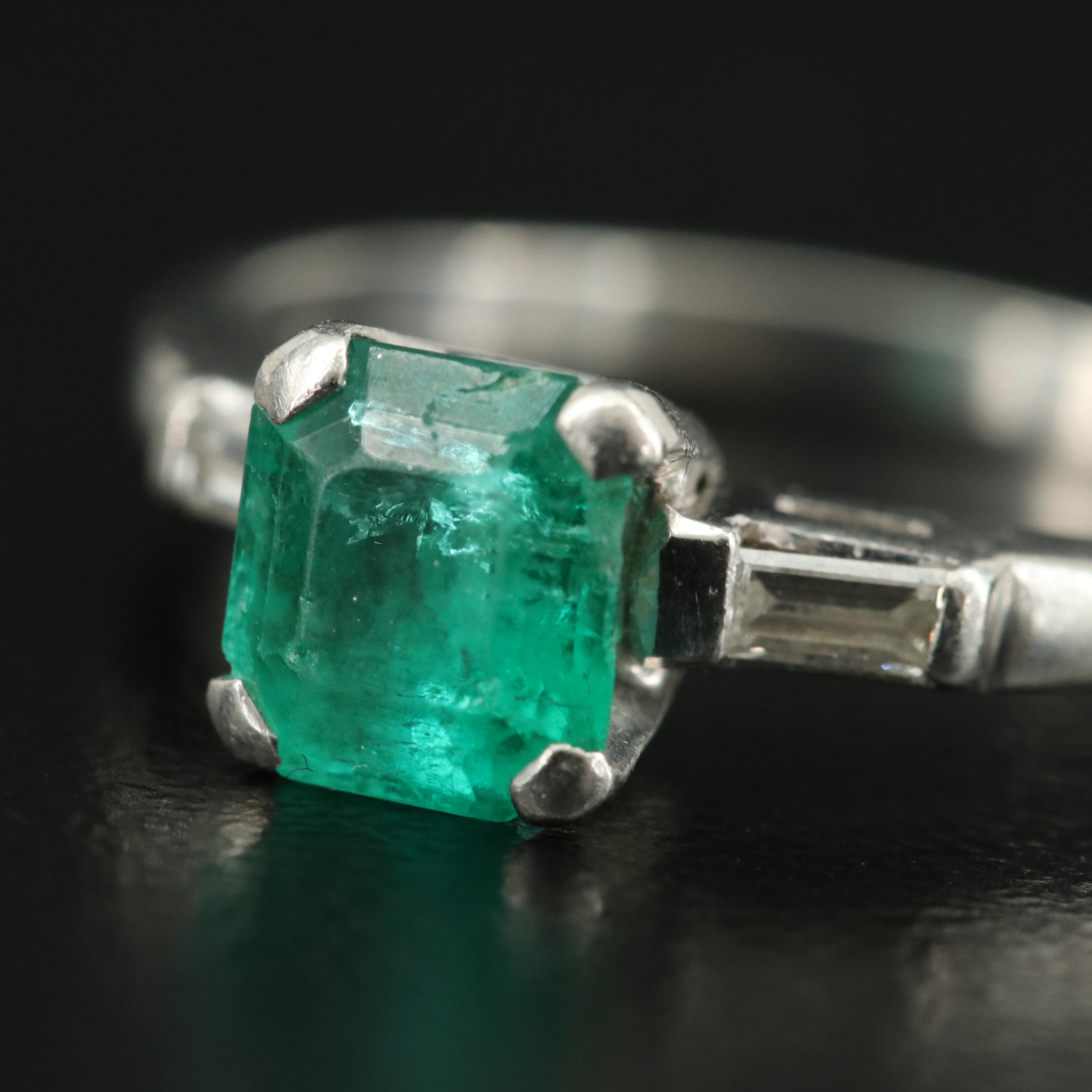 Platinum Emerald and Diamond Ring