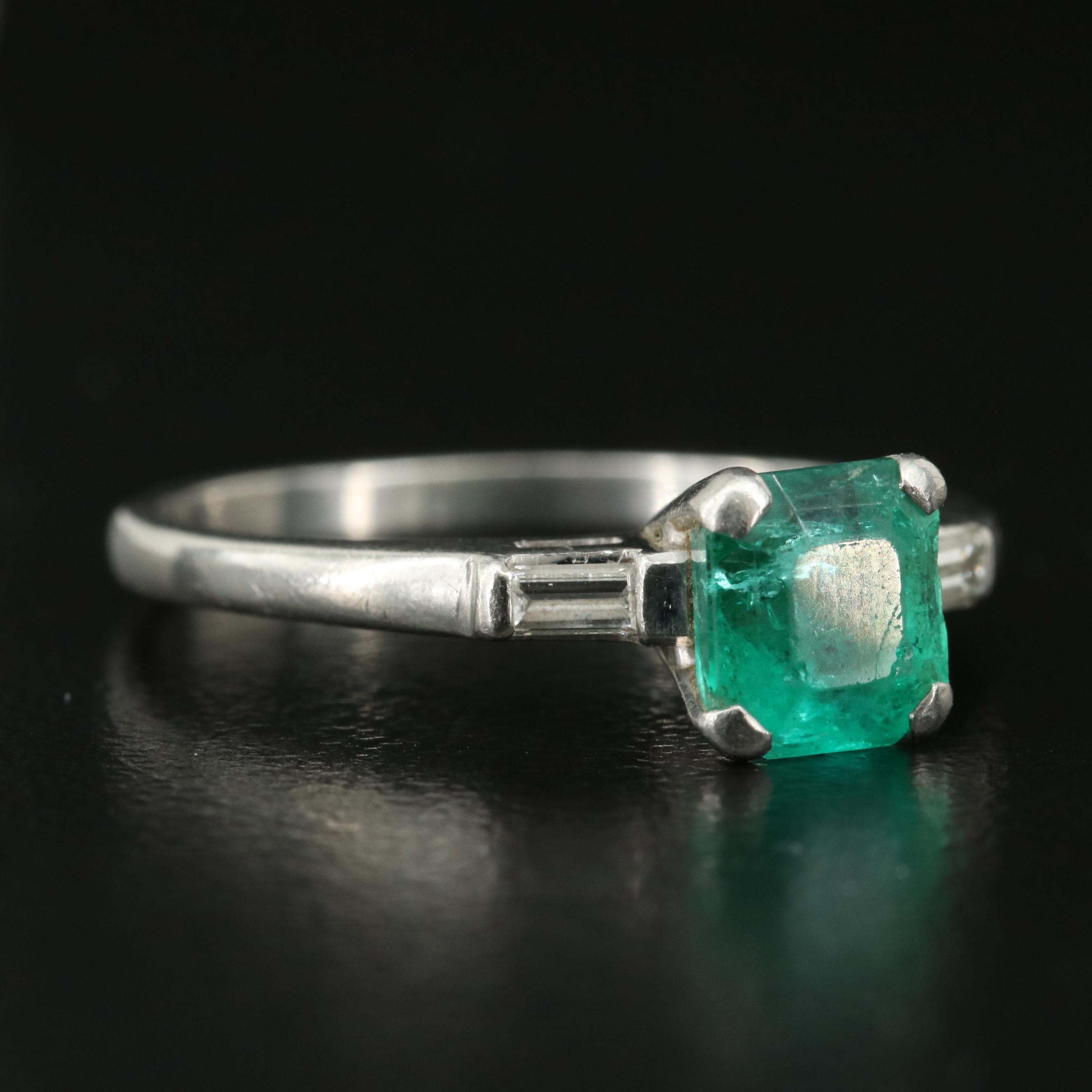 Platinum Emerald and Diamond Ring