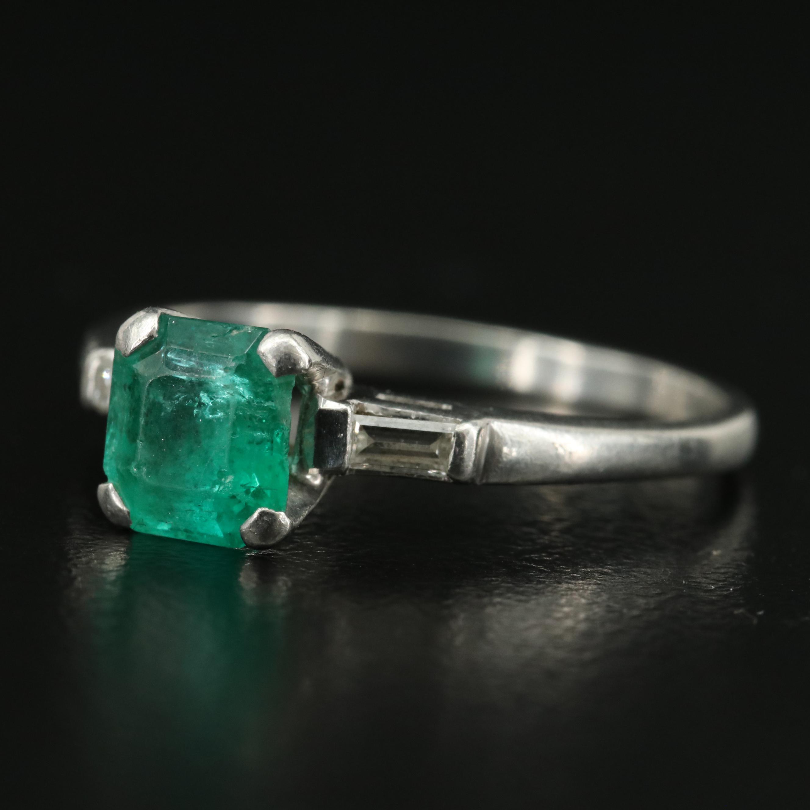 Platinum Emerald and Diamond Ring