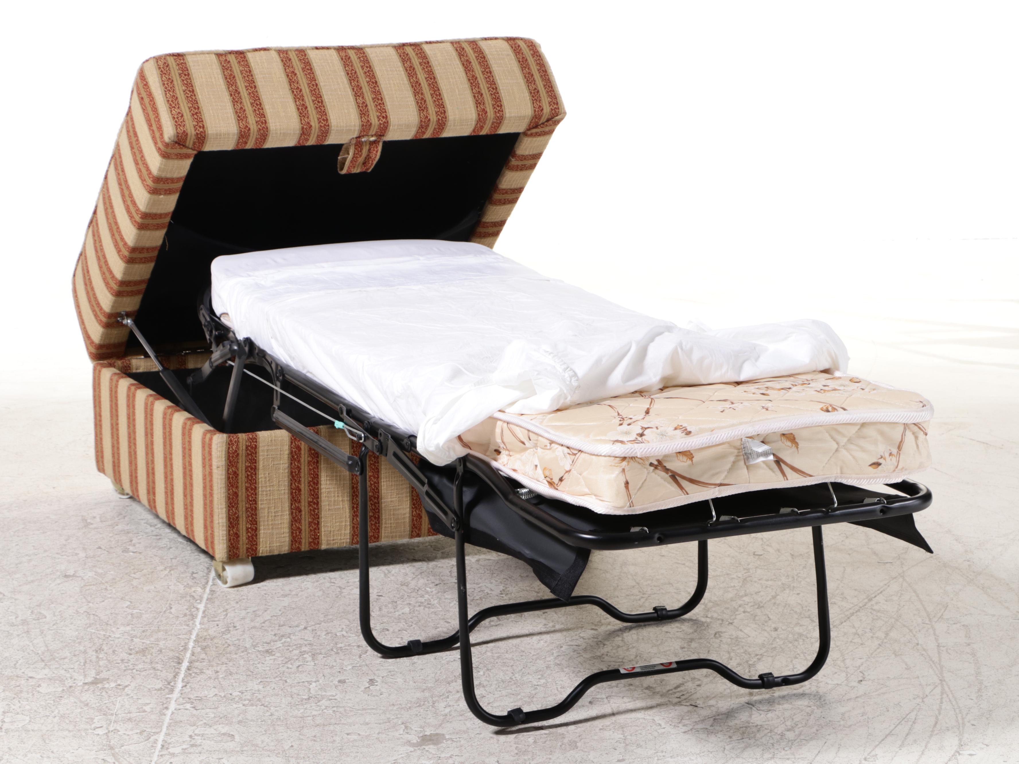 Custom-Upholstered Armchair with Fold-Out Bed Ottoman