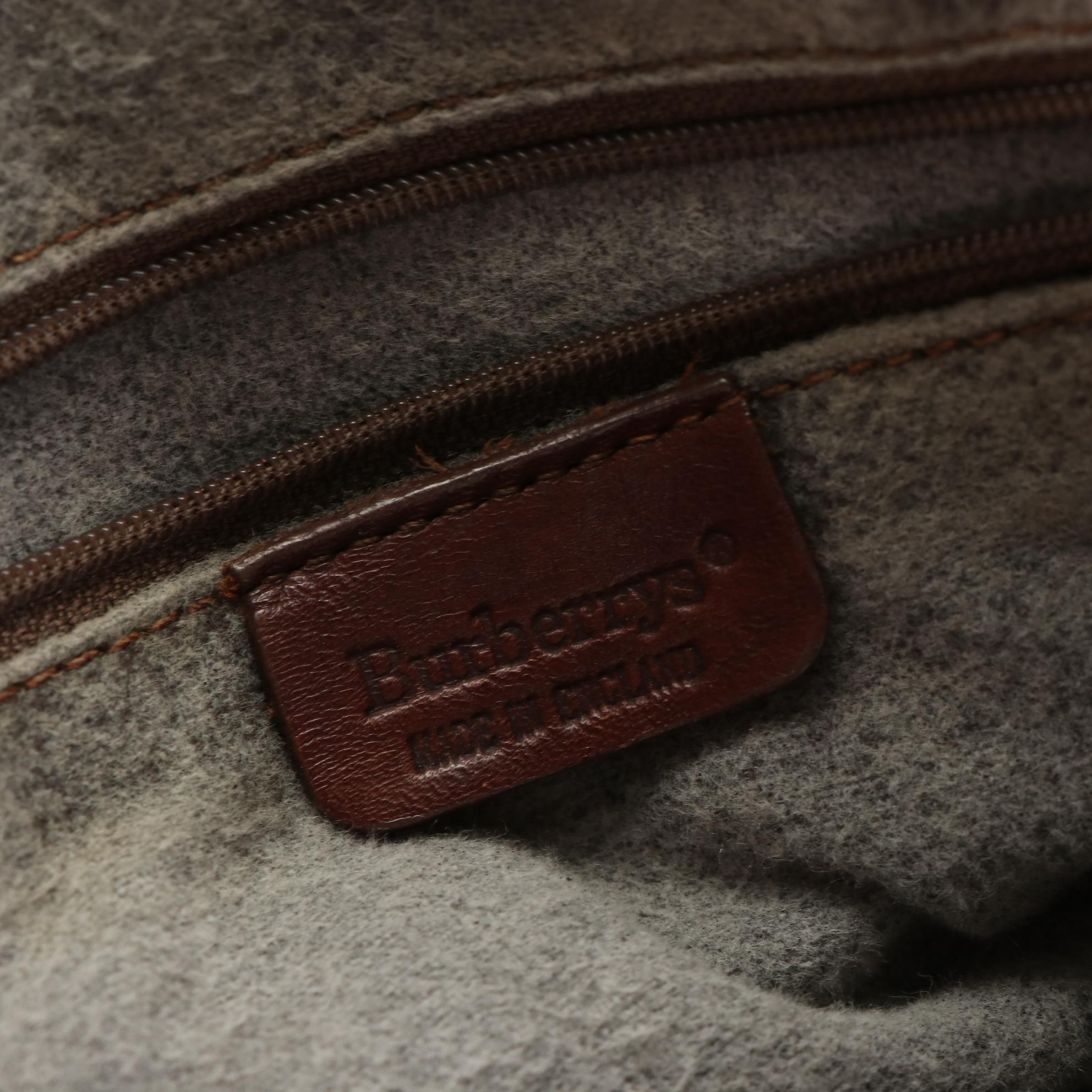 Burberrys Boston Bag in Haymarket Check Coated Canvas and Brown Leather