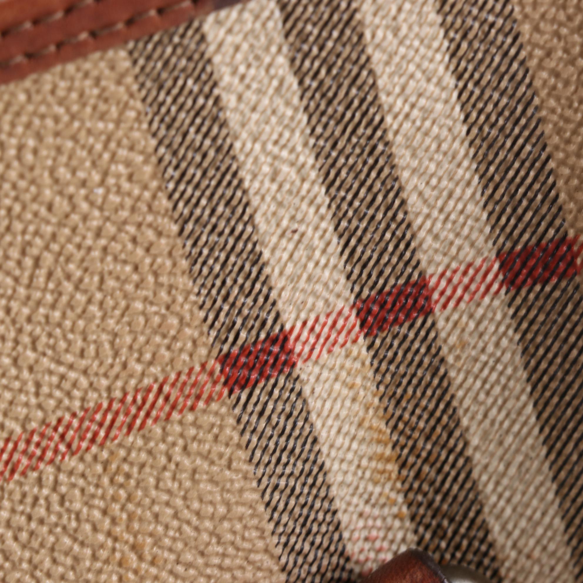 Burberrys Boston Bag in Haymarket Check Coated Canvas and Brown Leather
