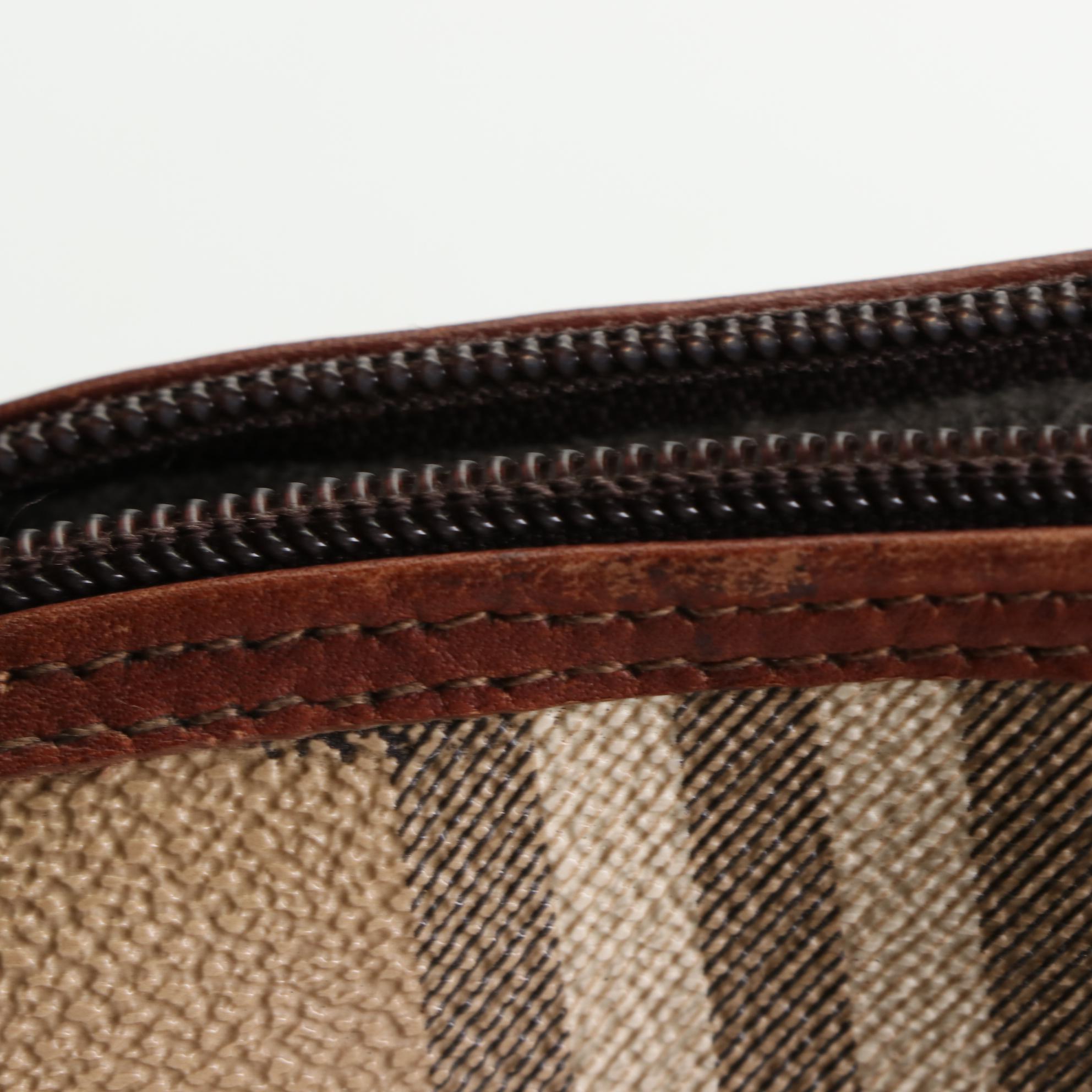 Burberrys Boston Bag in Haymarket Check Coated Canvas and Brown Leather