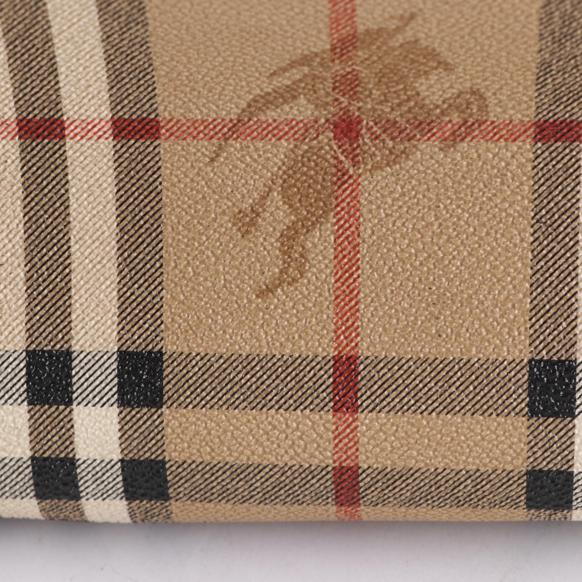 Burberrys Boston Bag in Haymarket Check Coated Canvas and Brown Leather