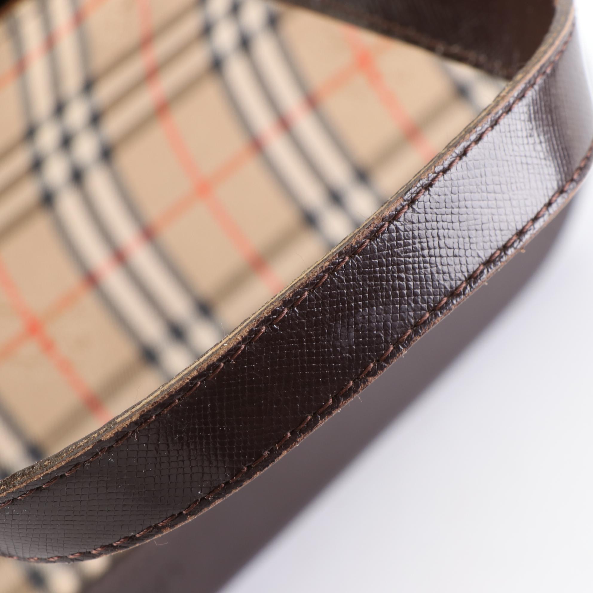 Burberry Tote in Haymarket Check Canvas and Brown Cross Grain Textured Leather