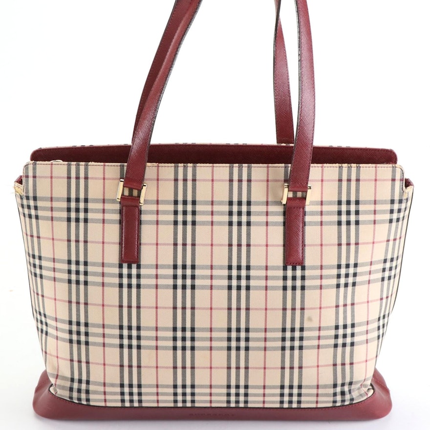 Burberry Tote in House Check Canvas and Crossgrain Leather Trim