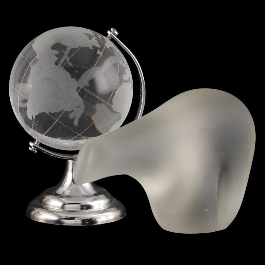 Frosted Glass Polar Bear Figurine and Globe