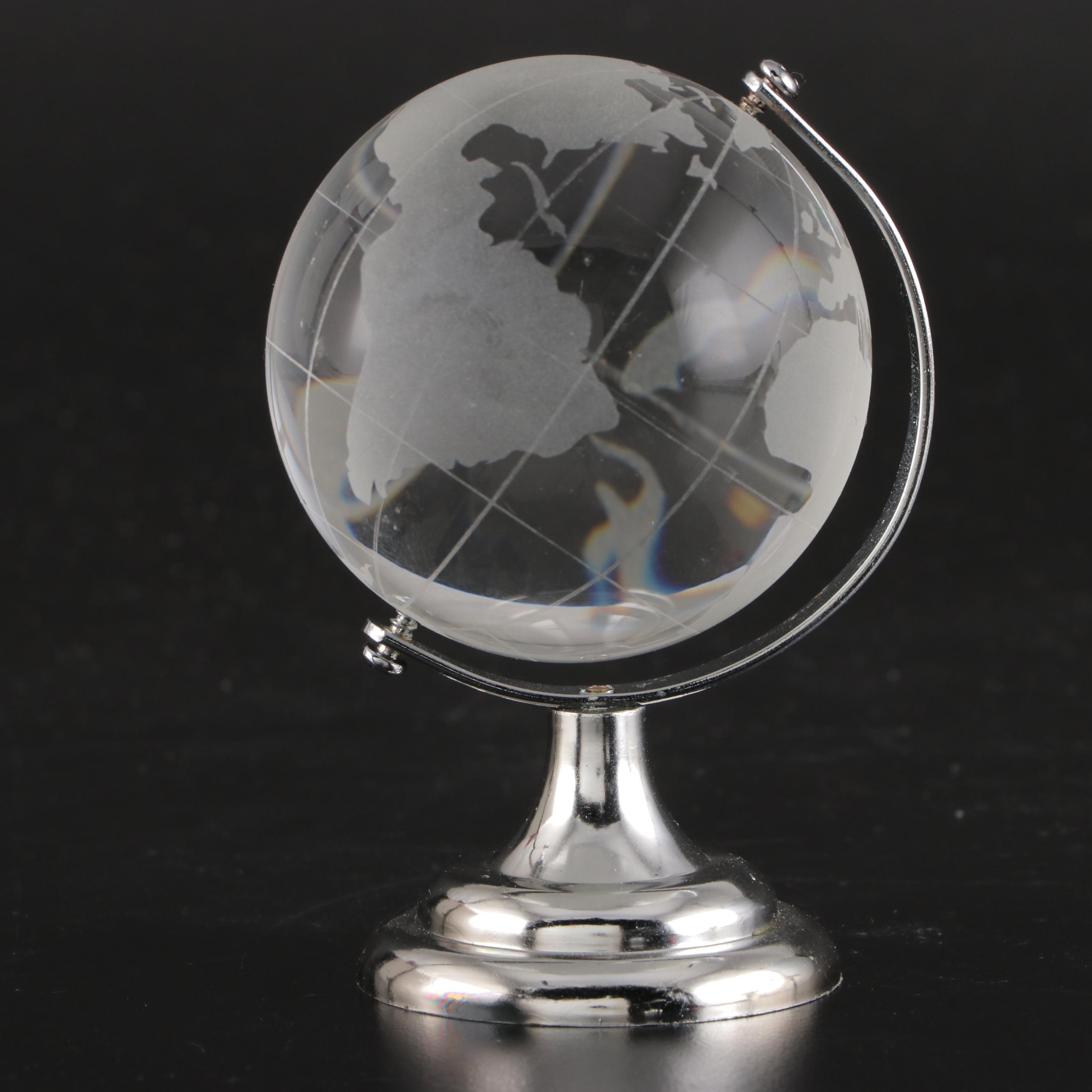 Frosted Glass Polar Bear Figurine and Globe