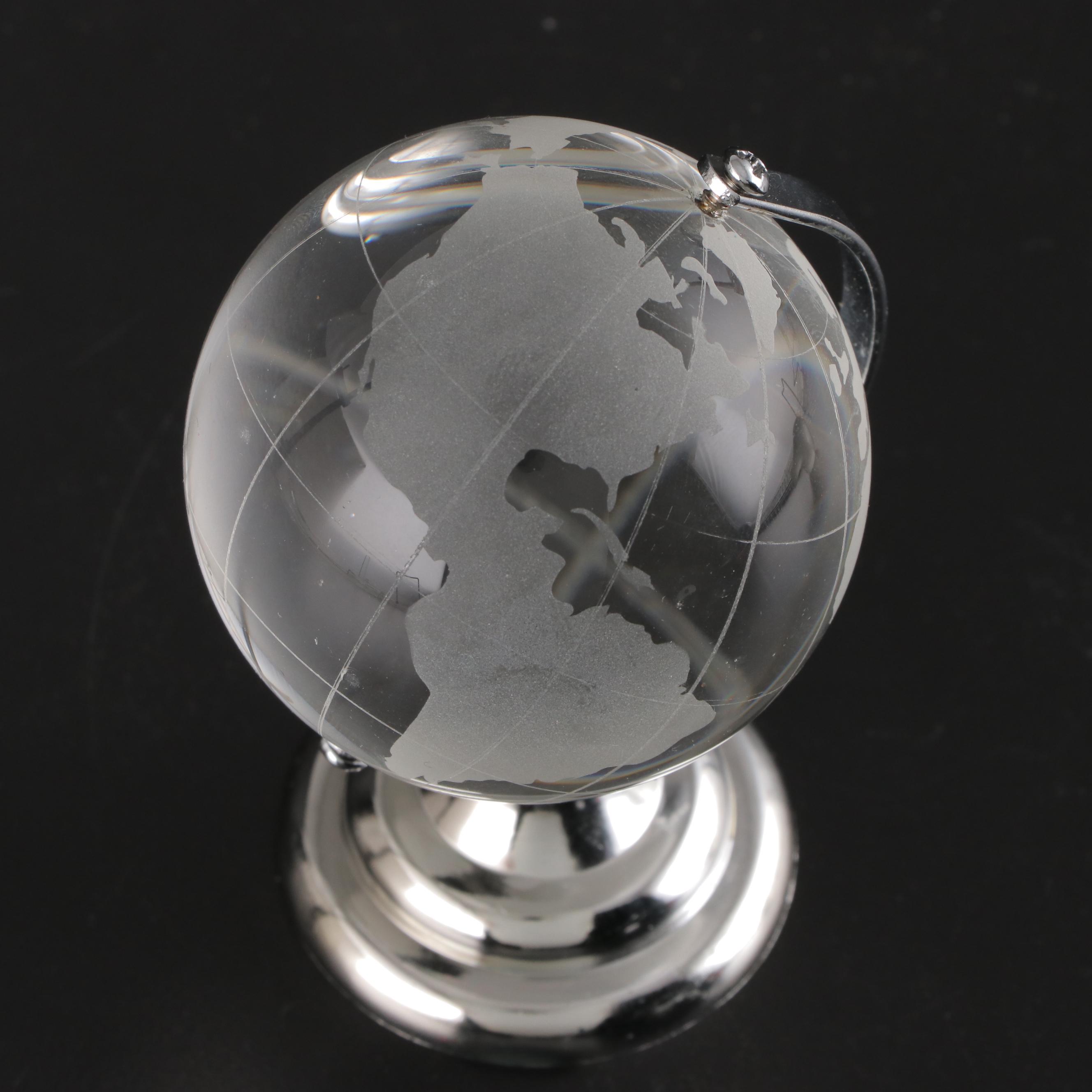 Frosted Glass Polar Bear Figurine and Globe