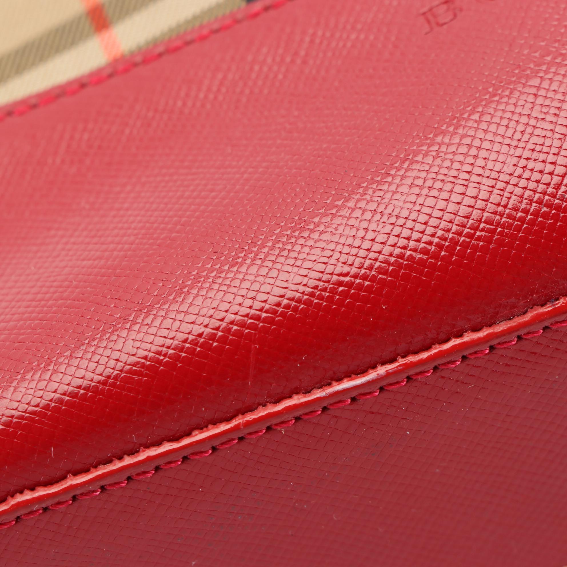 Burberry Tote in Haymarket Check Canvas and Red Cross Grain Textured Leather