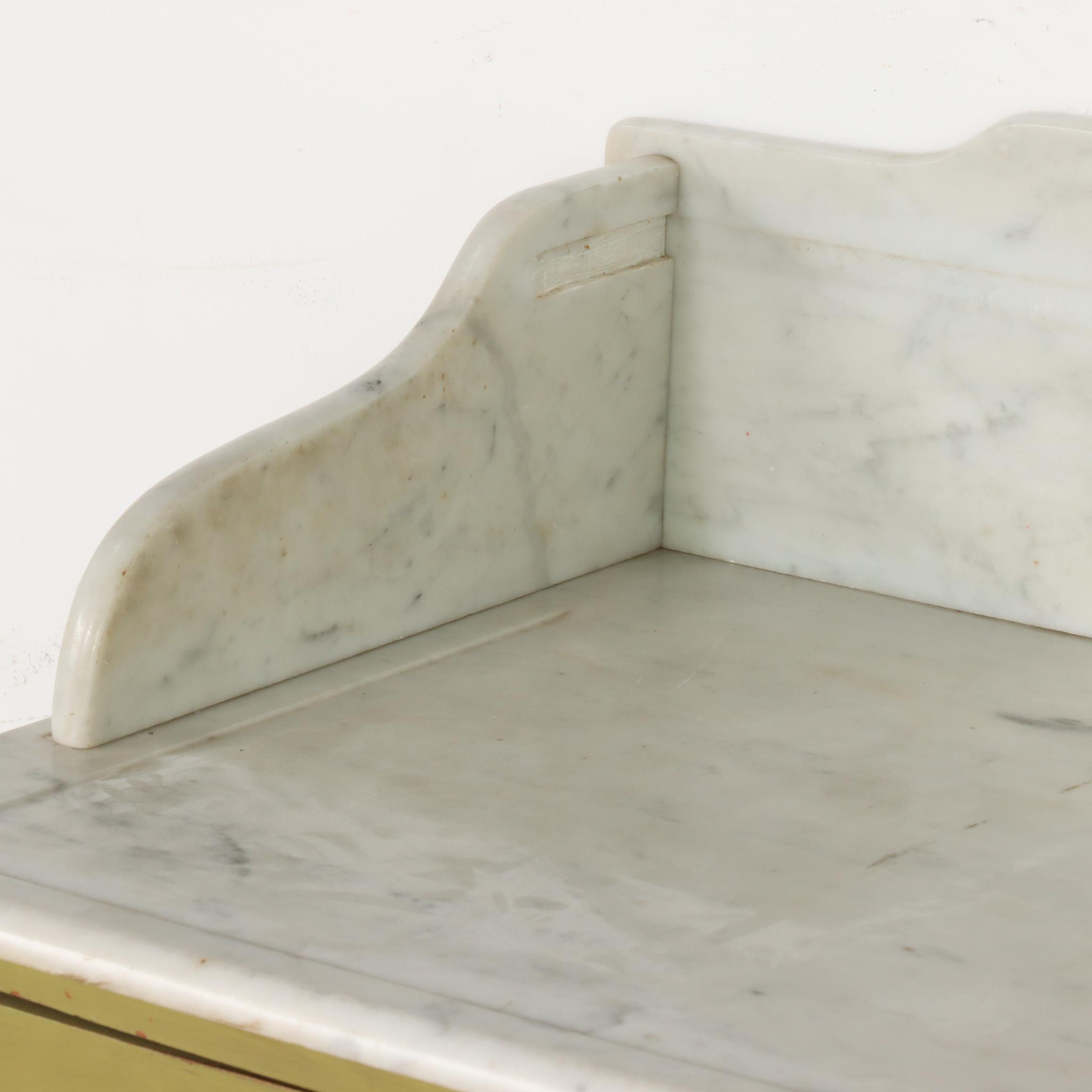 French Painted Fruitwood & White Marble Washstand, Late 19th/Early 20th Century