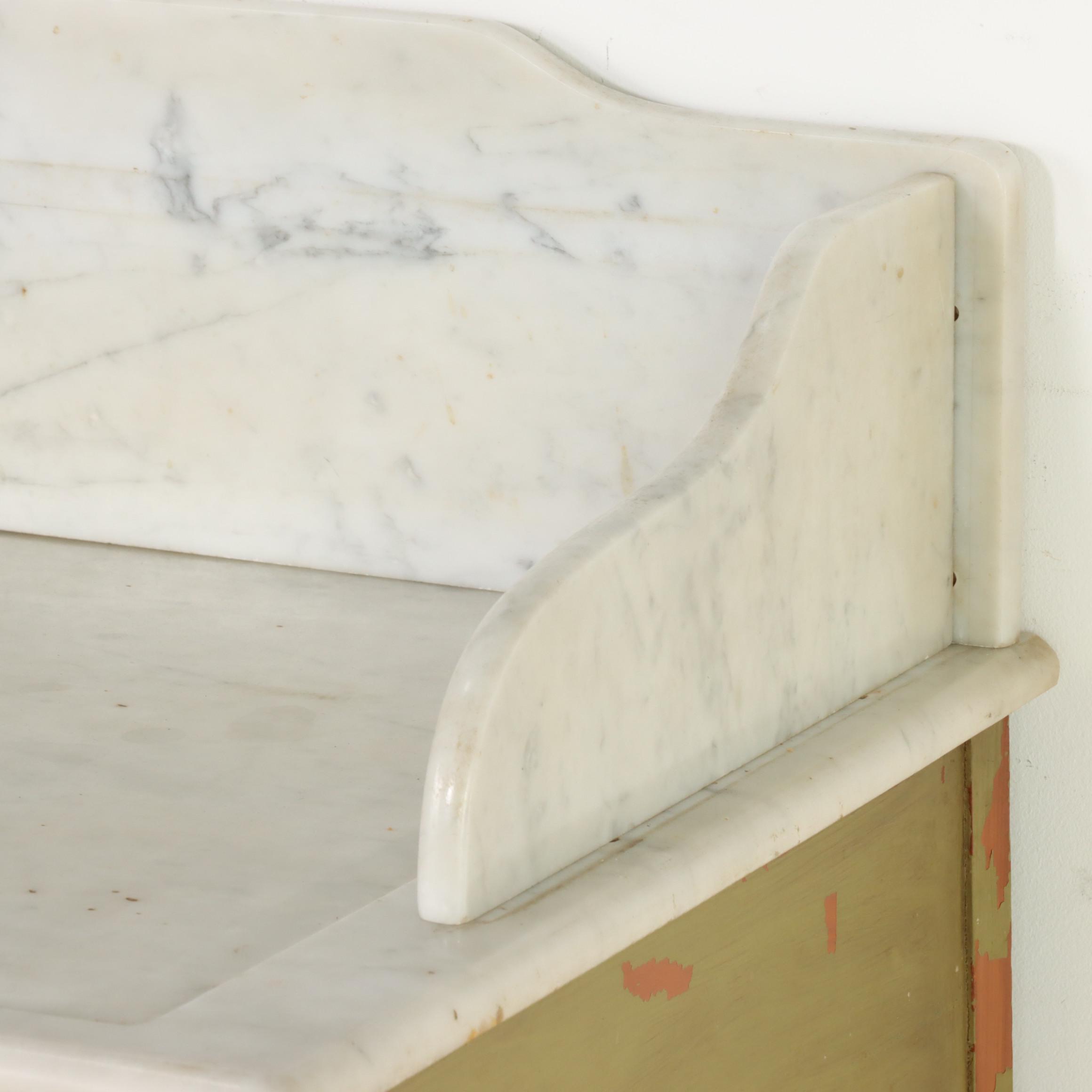 French Painted Fruitwood & White Marble Washstand, Late 19th/Early 20th Century