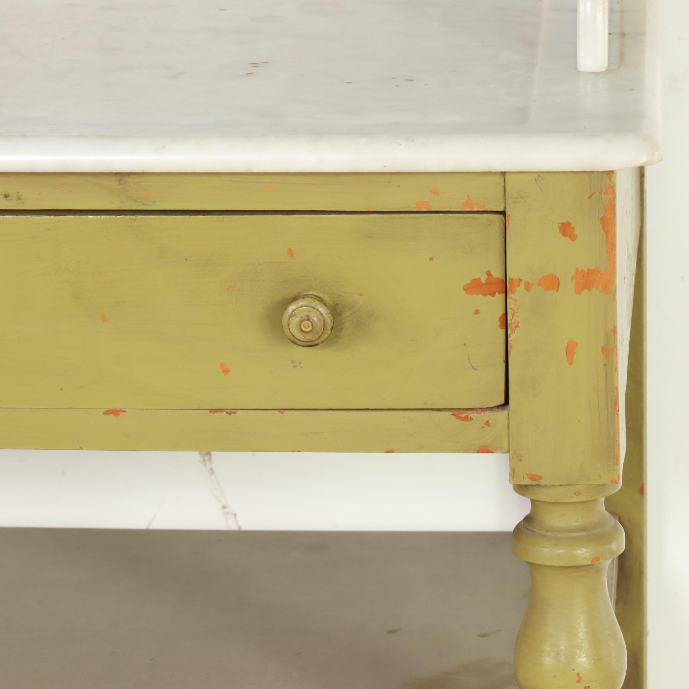 French Painted Fruitwood & White Marble Washstand, Late 19th/Early 20th Century