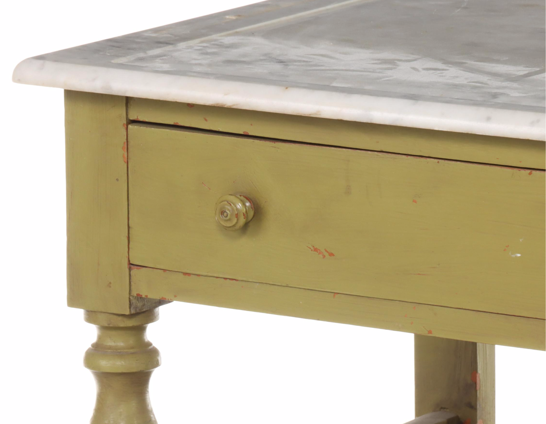 French Painted Fruitwood & White Marble Washstand, Late 19th/Early 20th Century