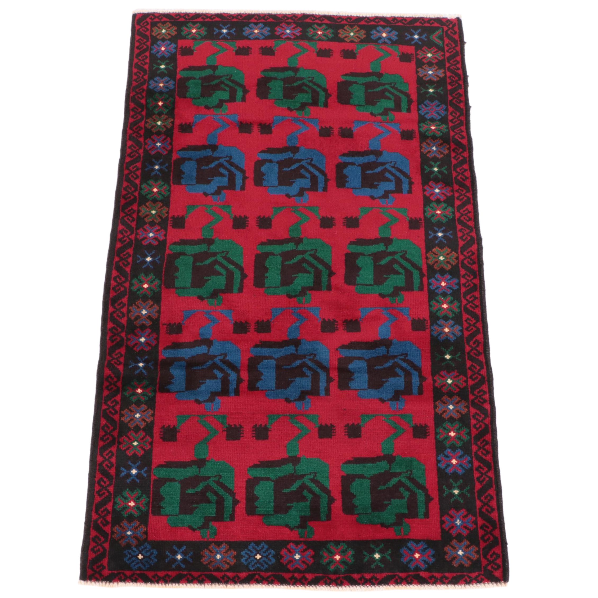 2'10 x 4'9 Hand-Knotted Afghan Baluch Accent Rug