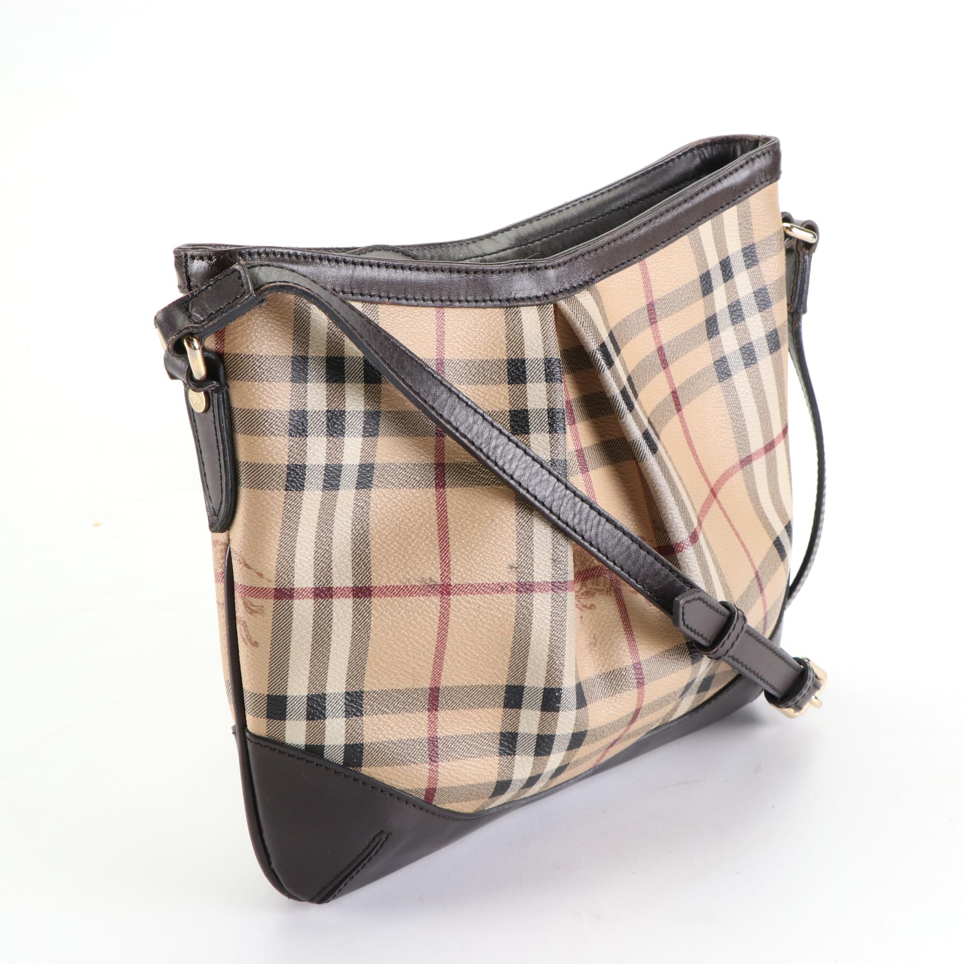 Burberry Crossbody Bag in Haymarket Check Coated Canvas and Brown Leather