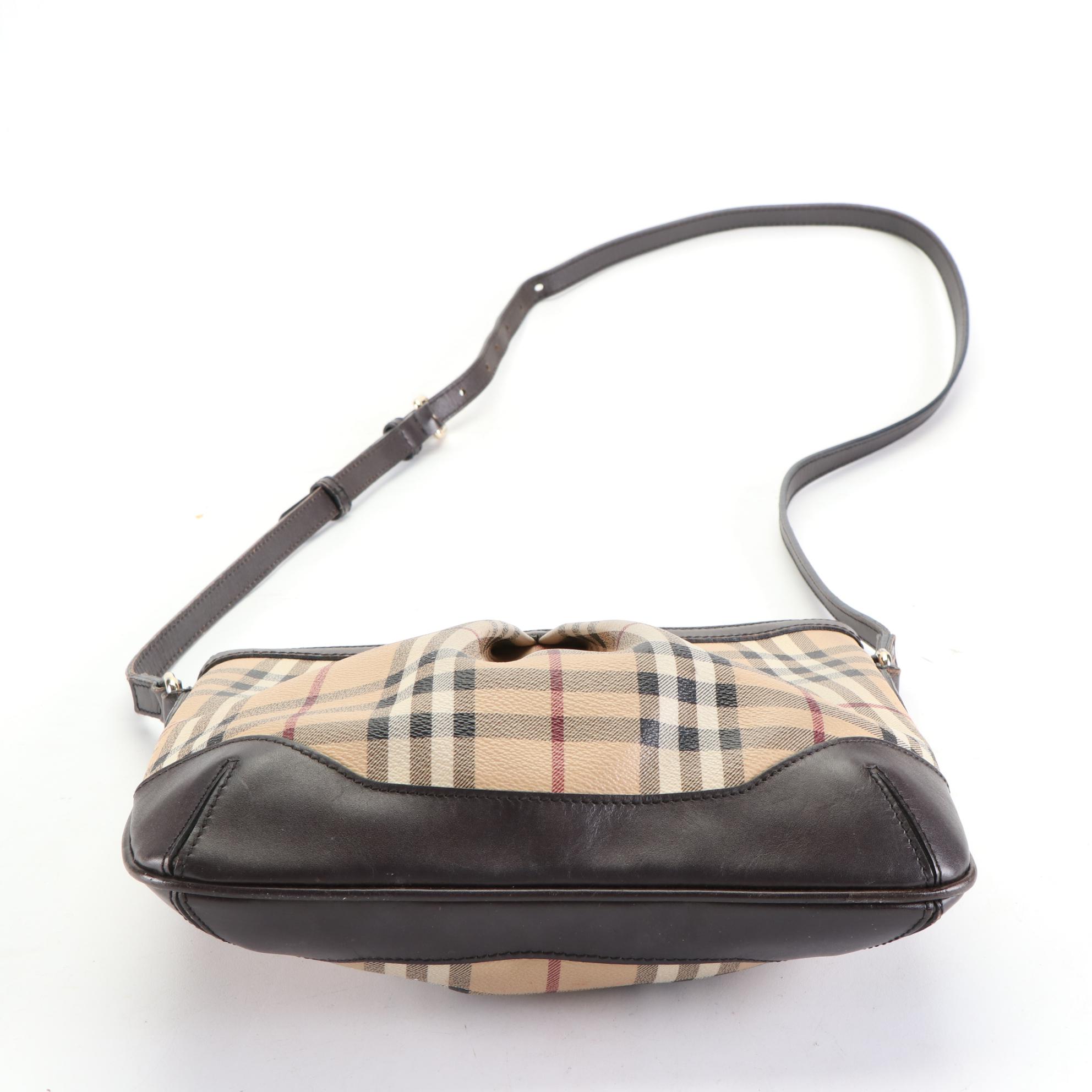 Burberry Crossbody Bag in Haymarket Check Coated Canvas and Brown Leather