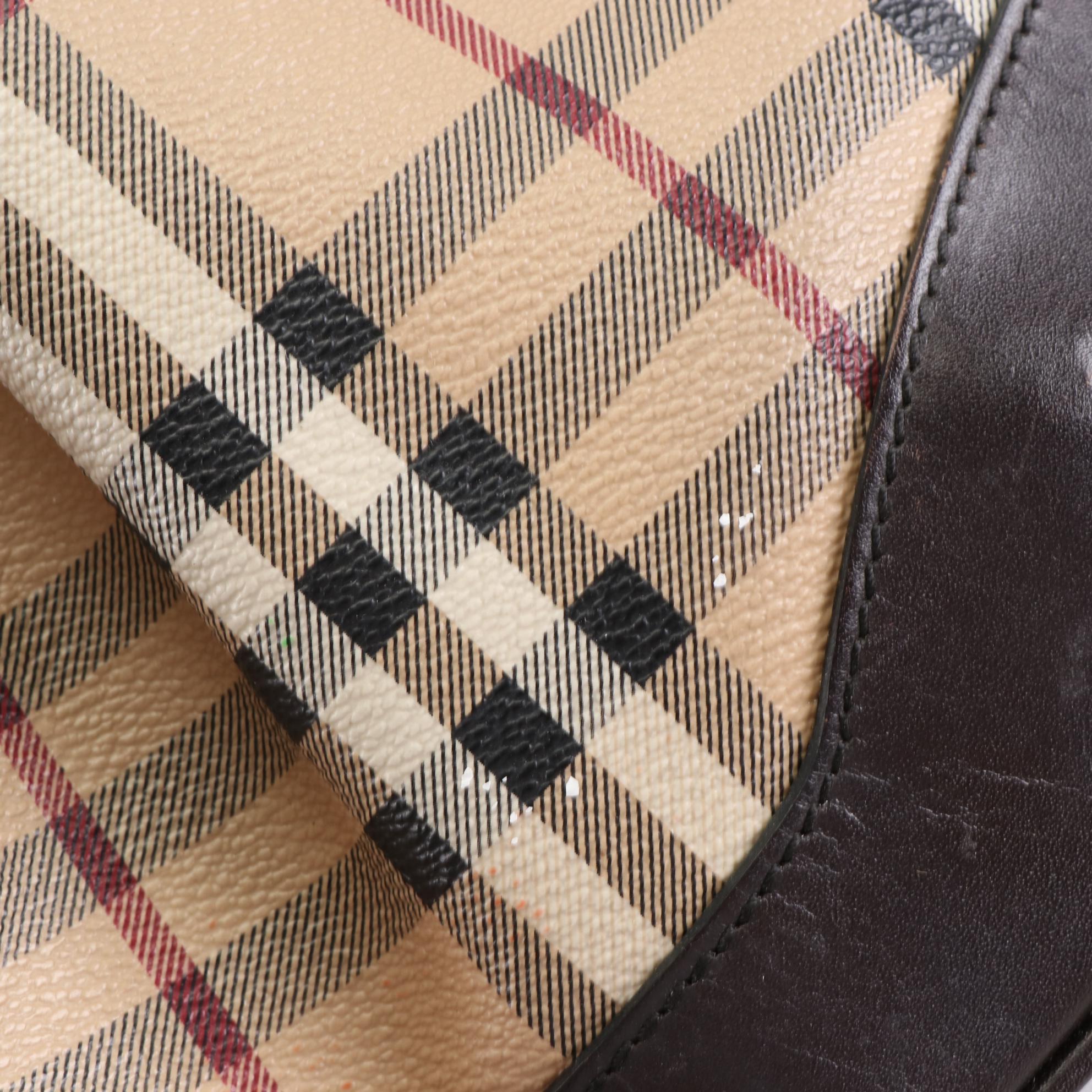 Burberry Crossbody Bag in Haymarket Check Coated Canvas and Brown Leather